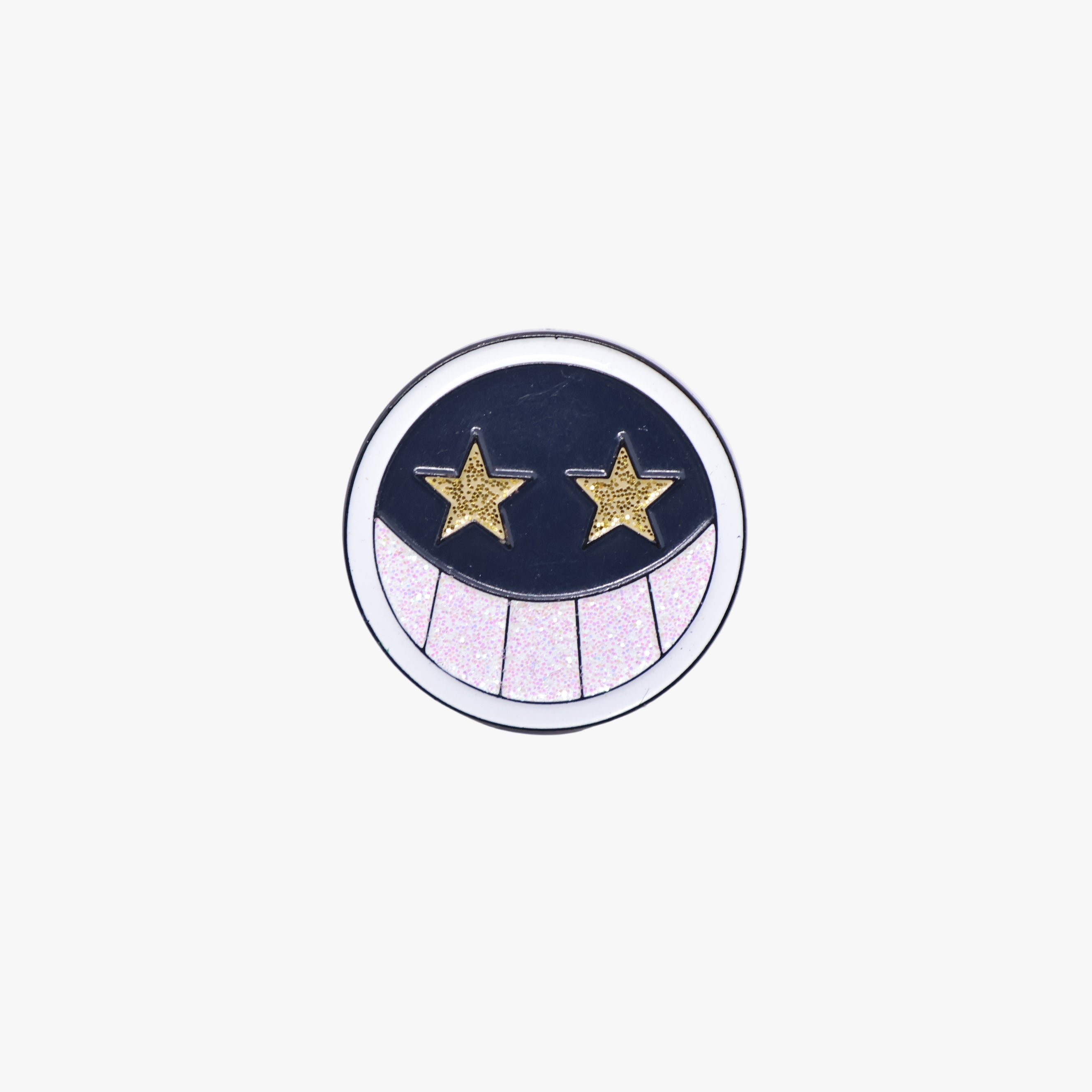 CozyBrimz Black Smiley Face Coin Pin