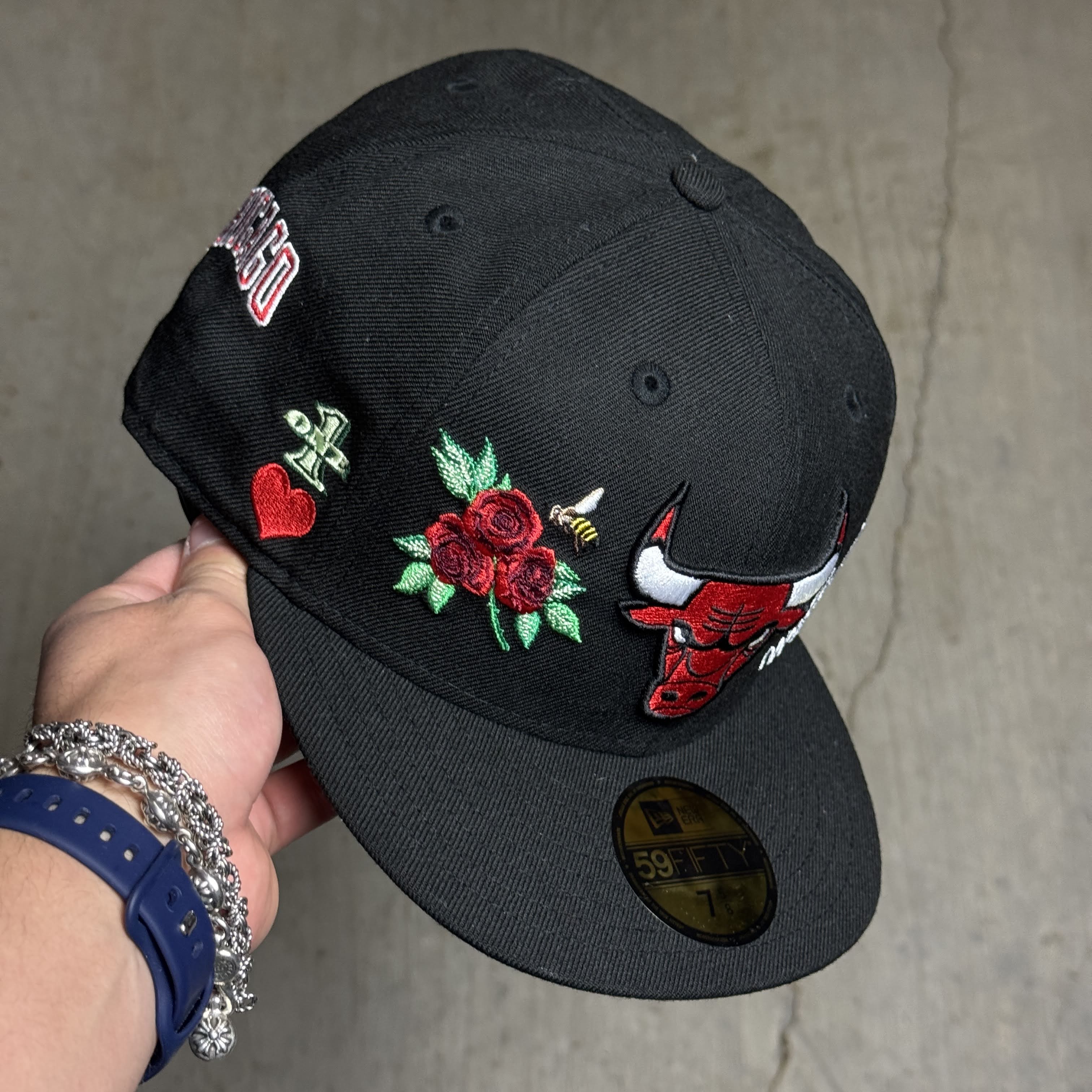 NWT 5/8 Black Chicago Bulls NBA 59fifty New Era Fitted Hat Cap