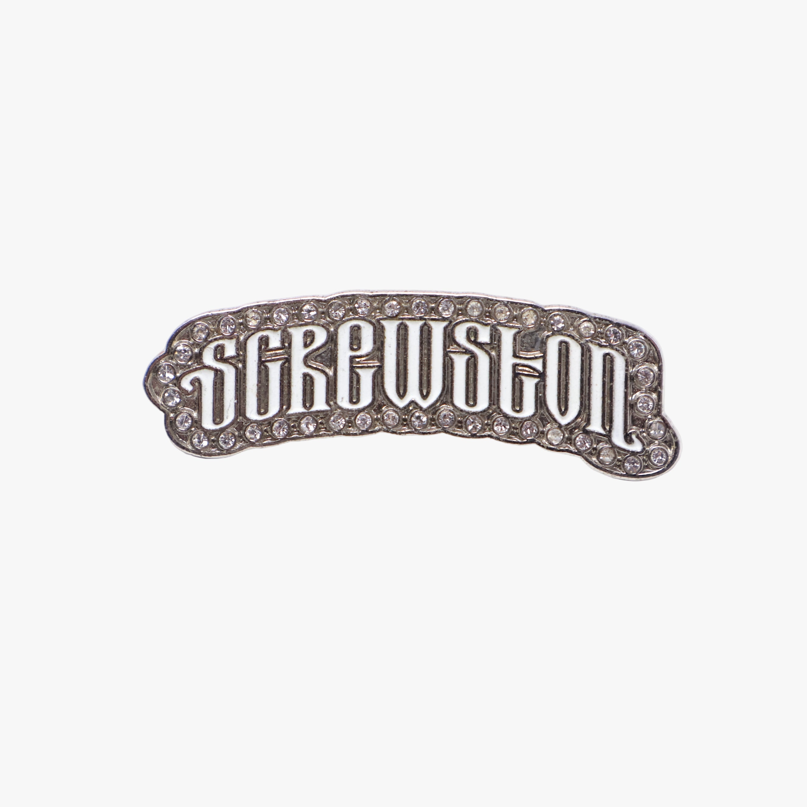 SCREWSTON Silver plating & rhinestones Script Pin