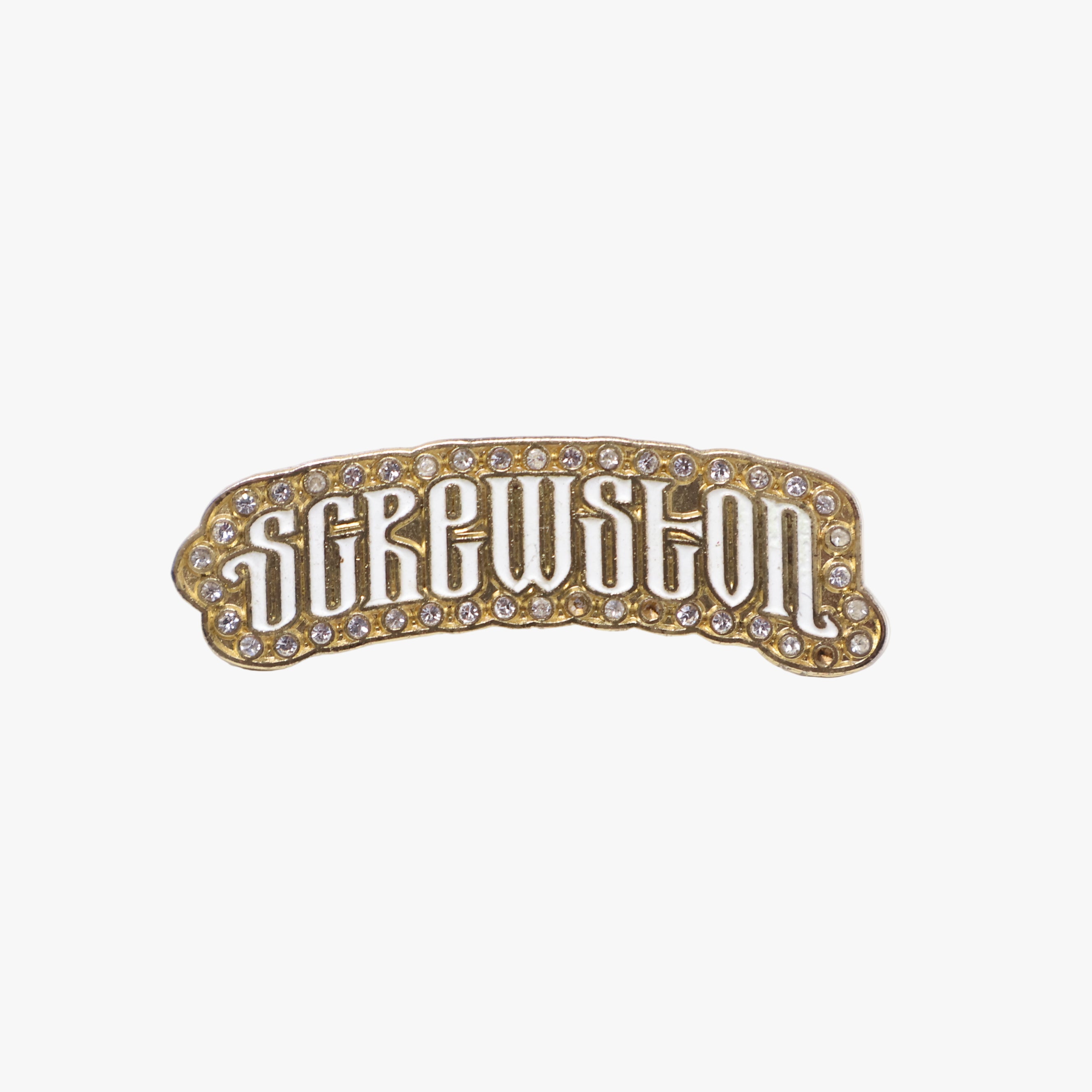 SCREWSTON Gold Plating & Rhinestones Script Pin
