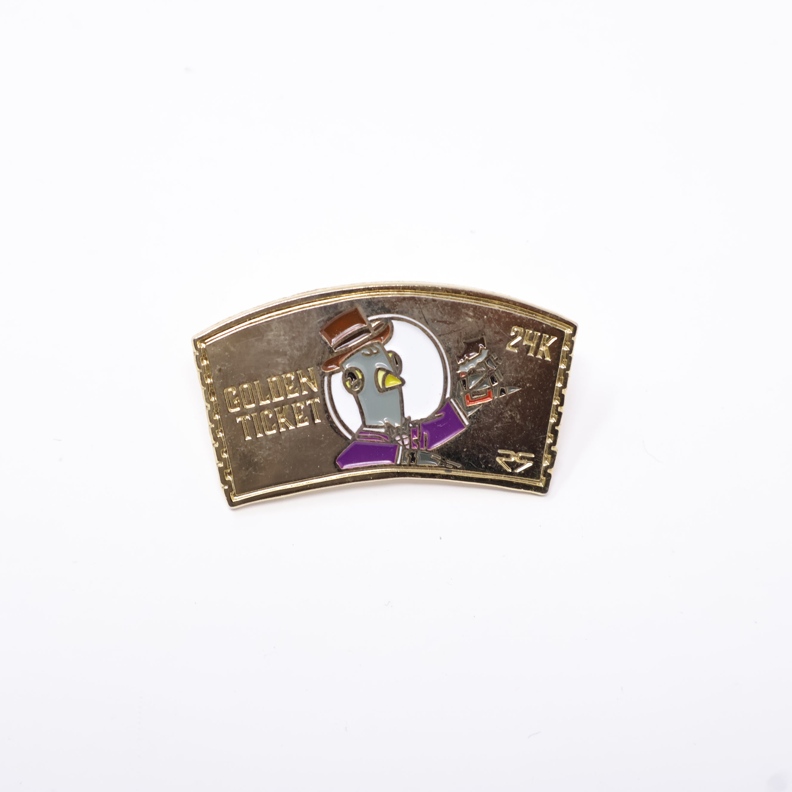 Gold Willy Wonka Pigeon Gold Ticket Graphic Pin
