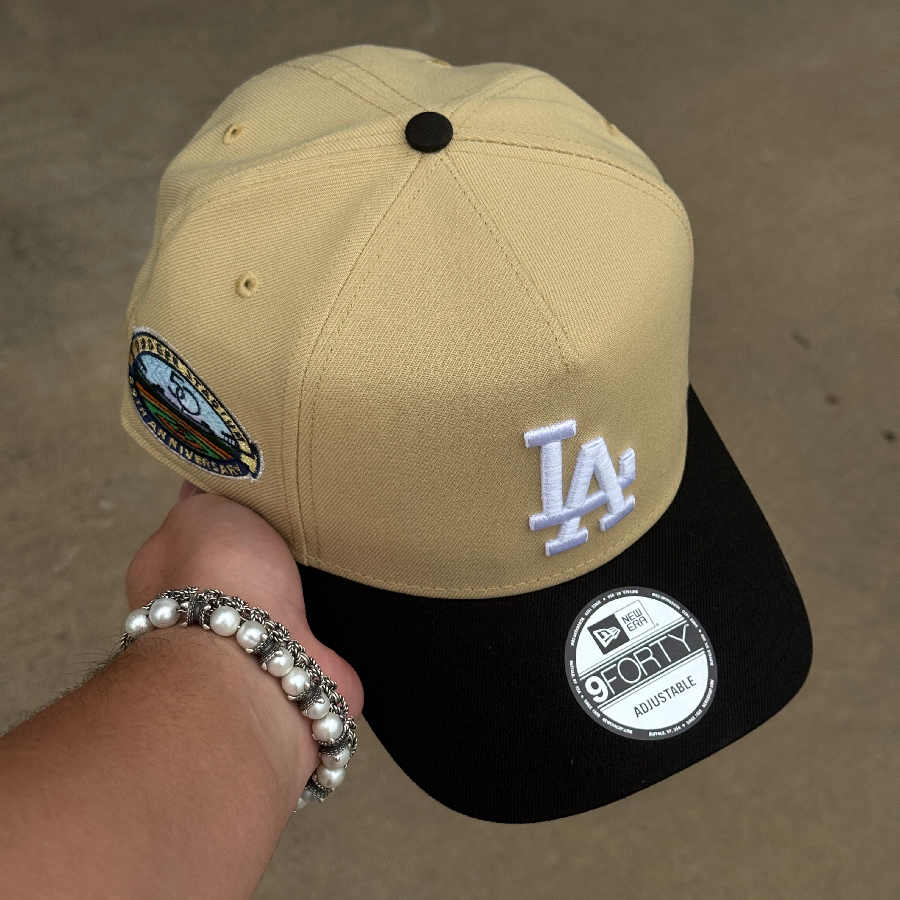 NWT Khaki Los Angeles Dodgers 50th Anniversary 9Forty New Era Adjustable Snapback Hat