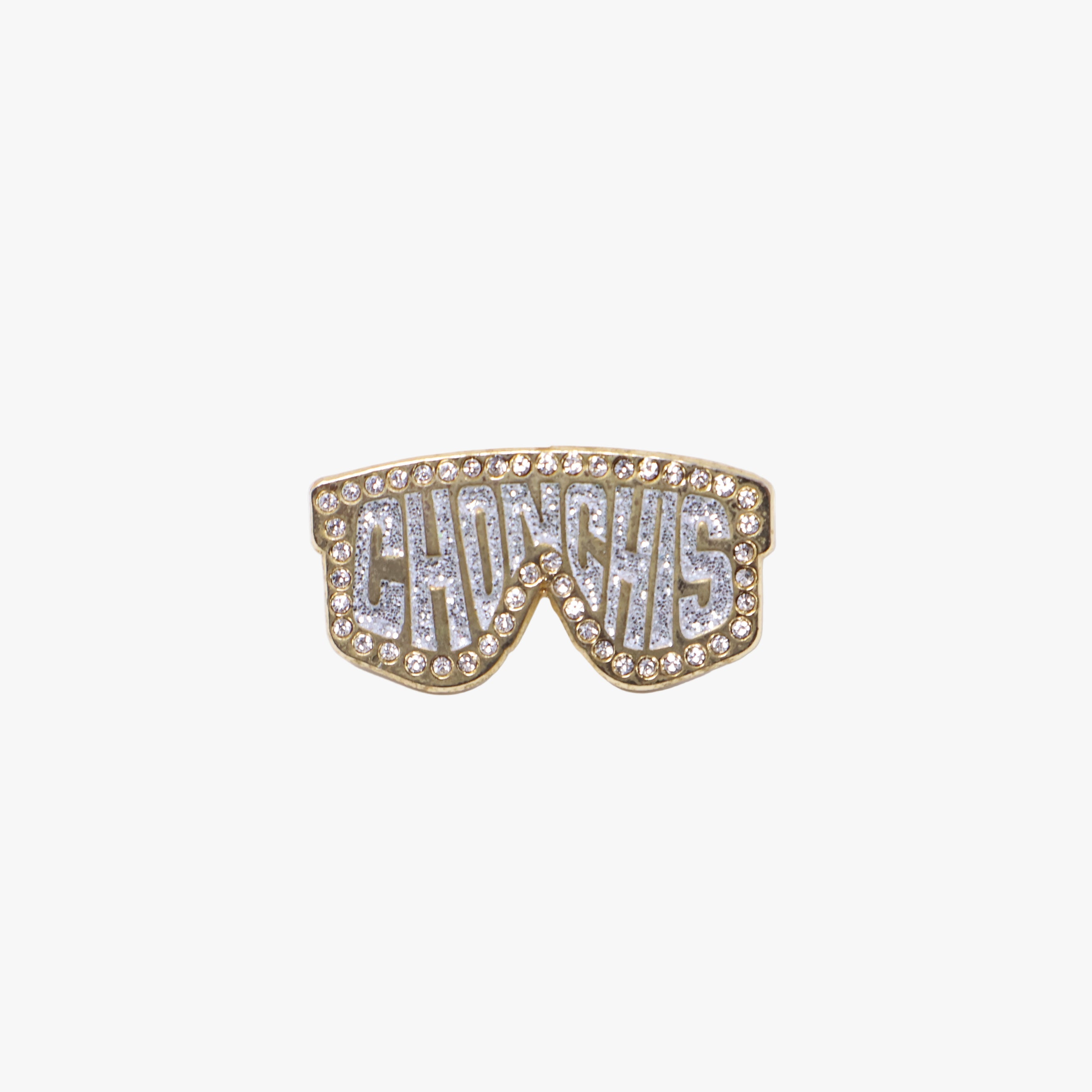 Conchis Gold Pating Rhinestones / Silver Glitter Sunglasses Visor Graphic Pin