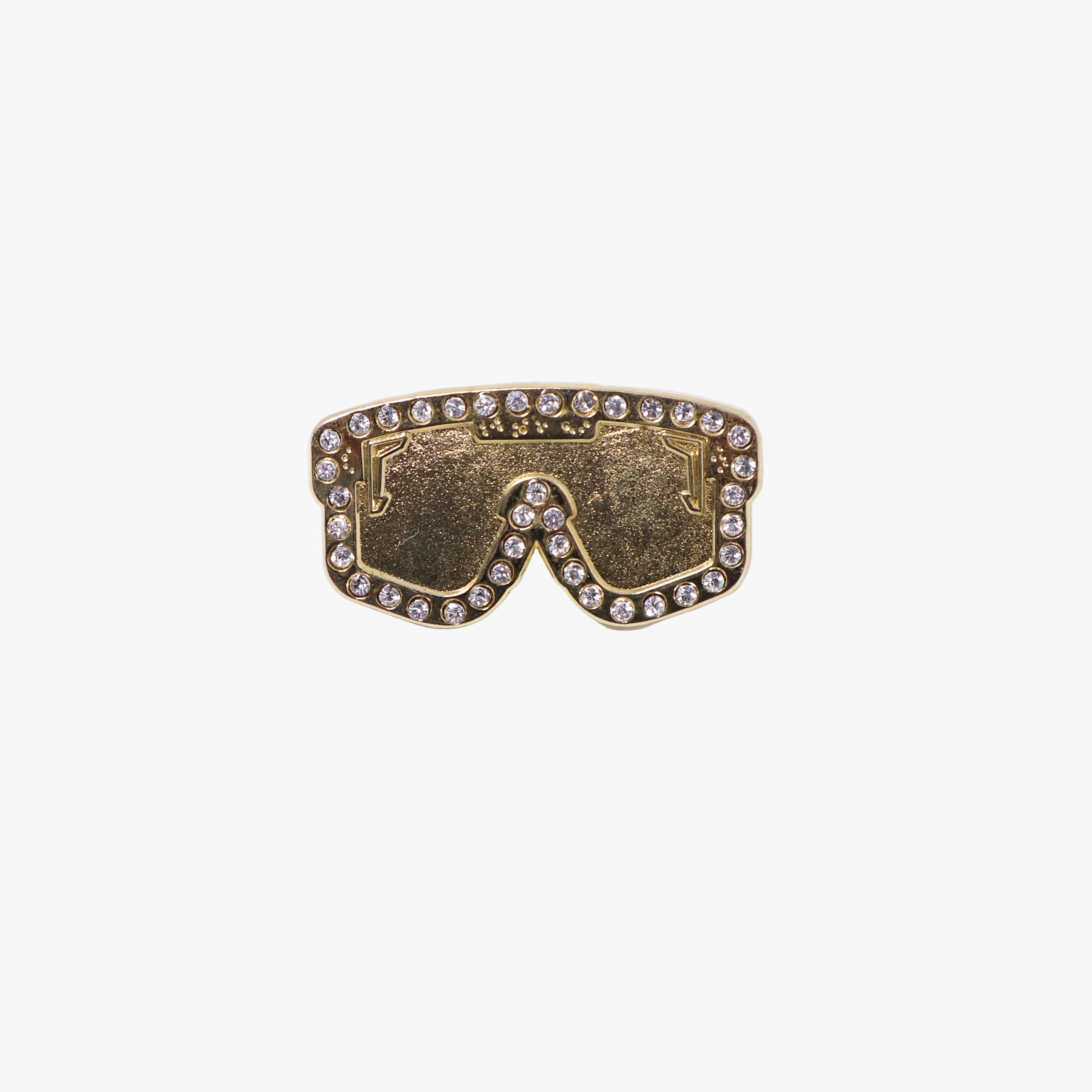 Gold Chonchi Sunglasses White Rhinestone Graphic Pin