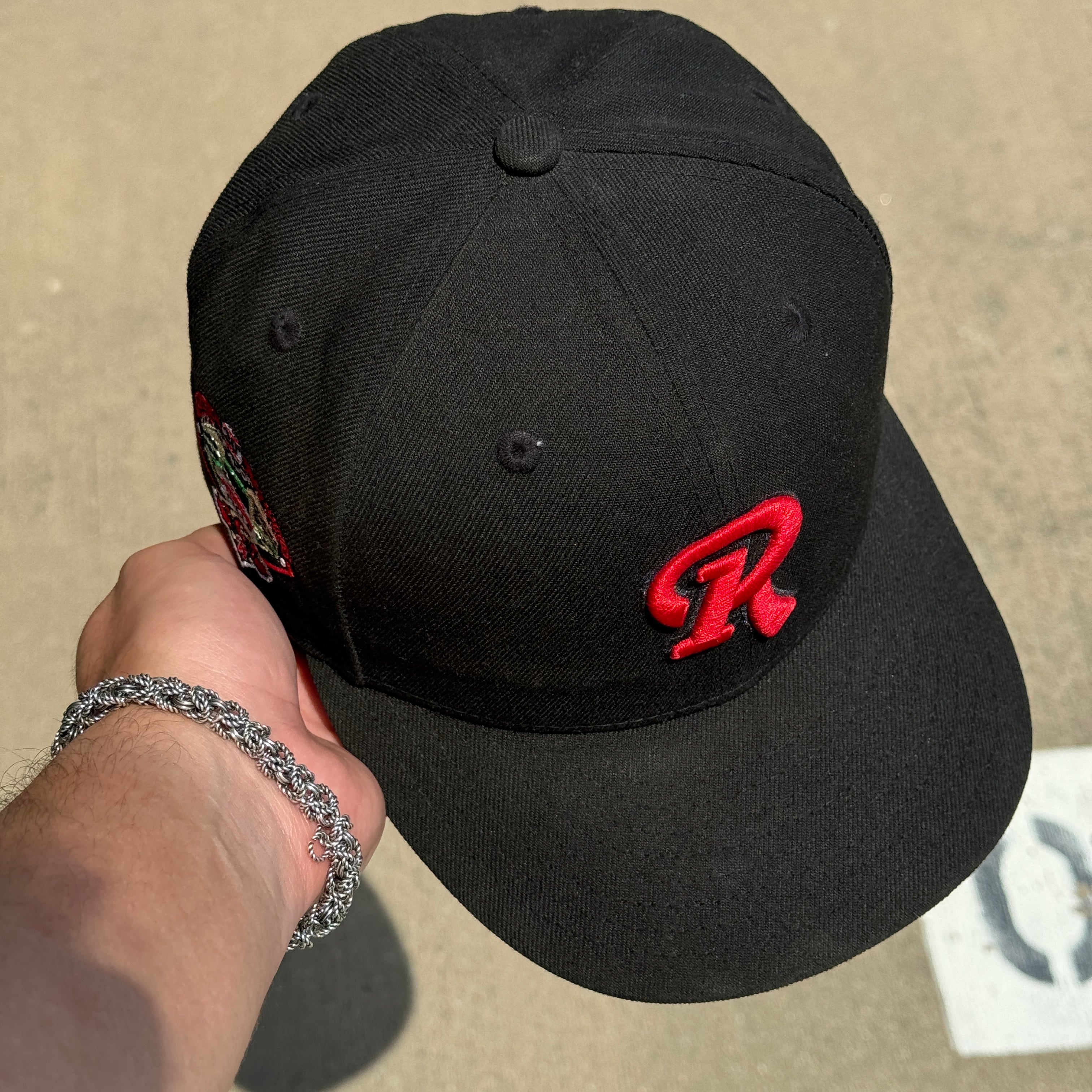 USED Black Rochester Red Wings 20th Season 59fifty New Era Fitted Hat Cap