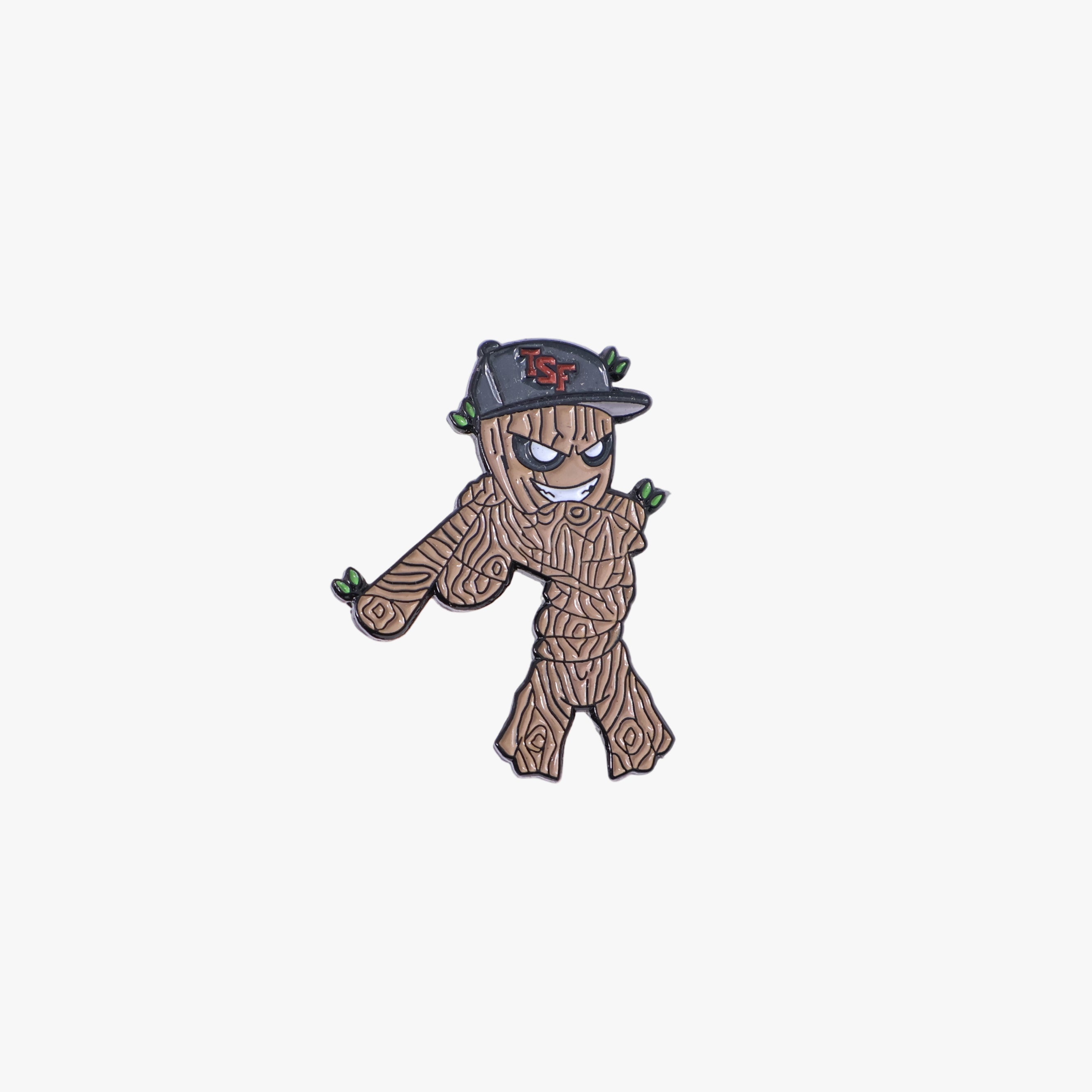 Brown Groot with bat Graphic Pin