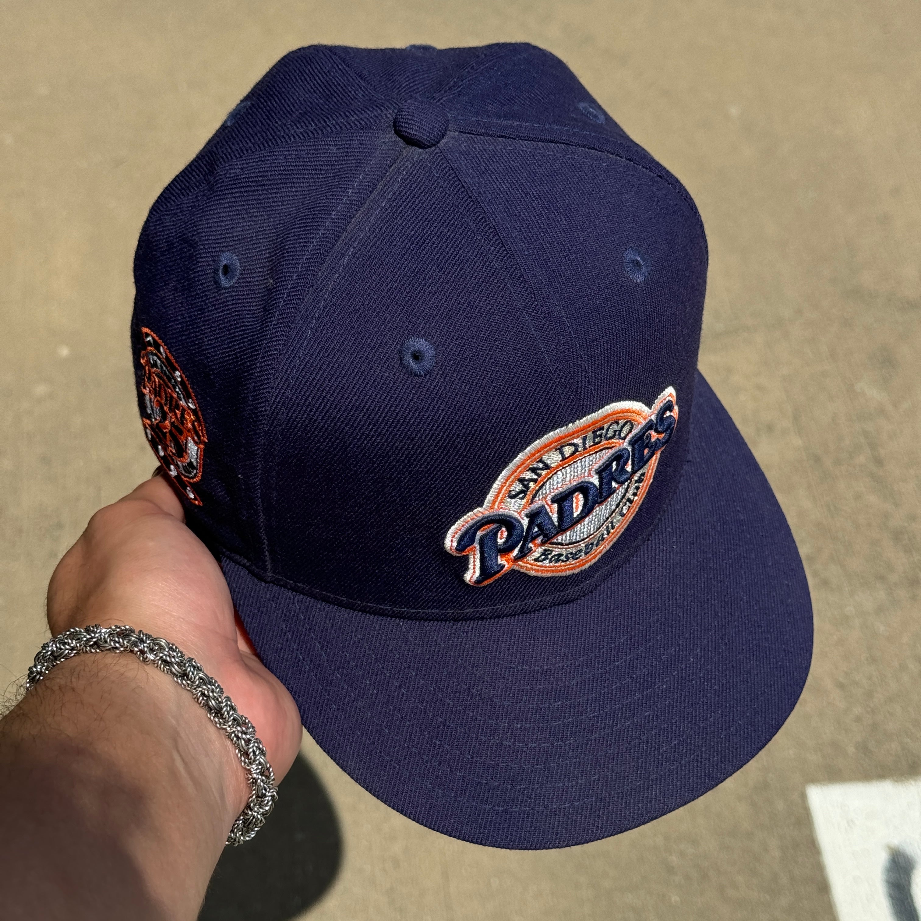 USED Navy San Diego Padres 25th Anniversary 59fifty New Era Fitted Hat Cap