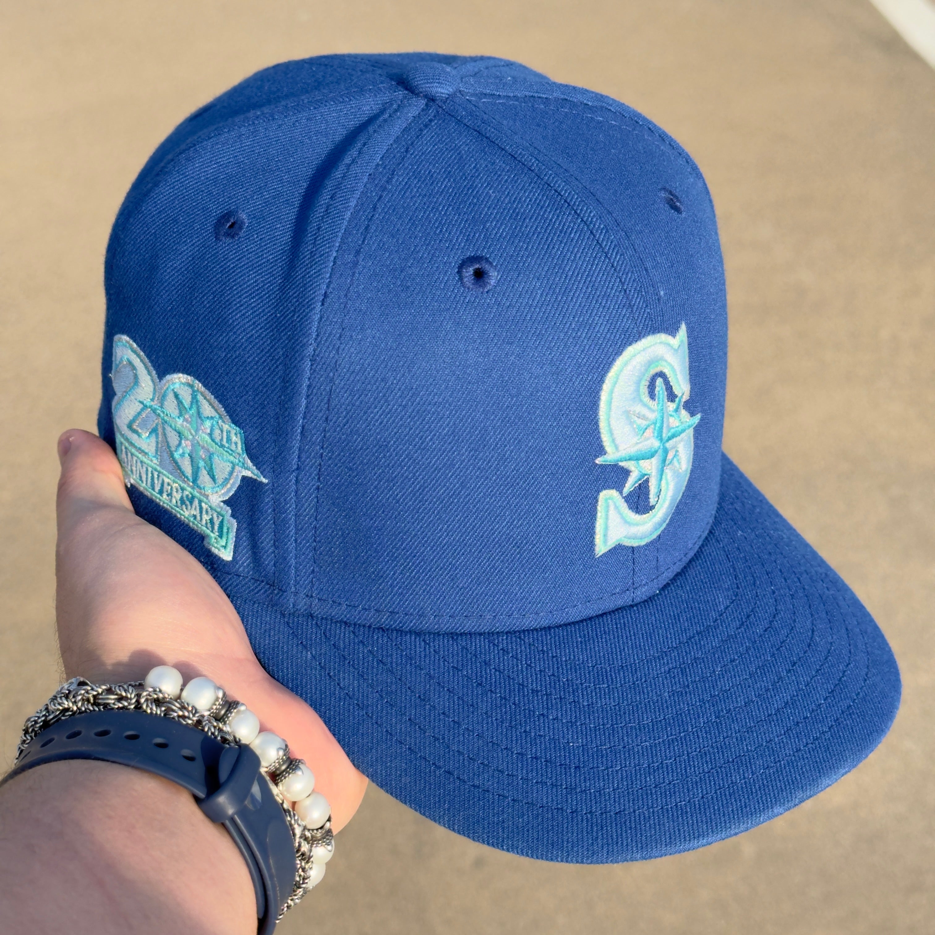 7 3/8 USED Blue Seattle Mariners 20th Anniversary 59fifty New Era Fitted Cap Hat