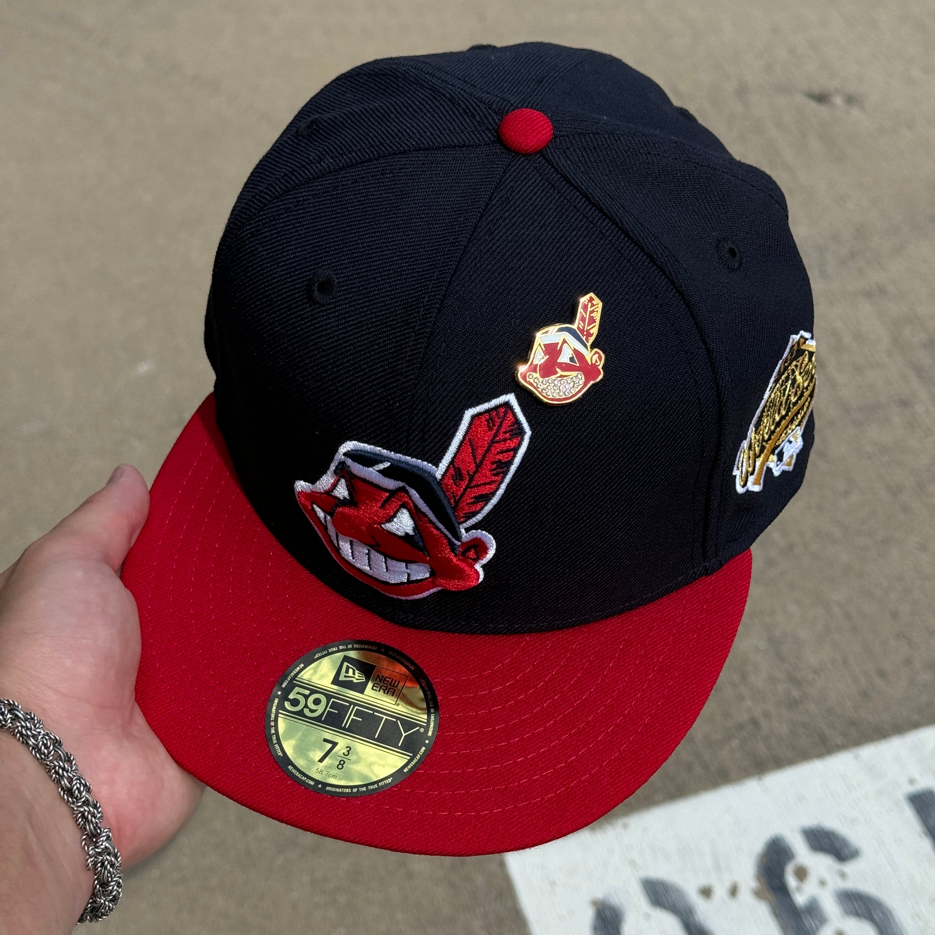 NEW Navy Cleveland Indian Chief Wahoo 1995 World Series Banned 59fifty New Era Fitted Hat Cap