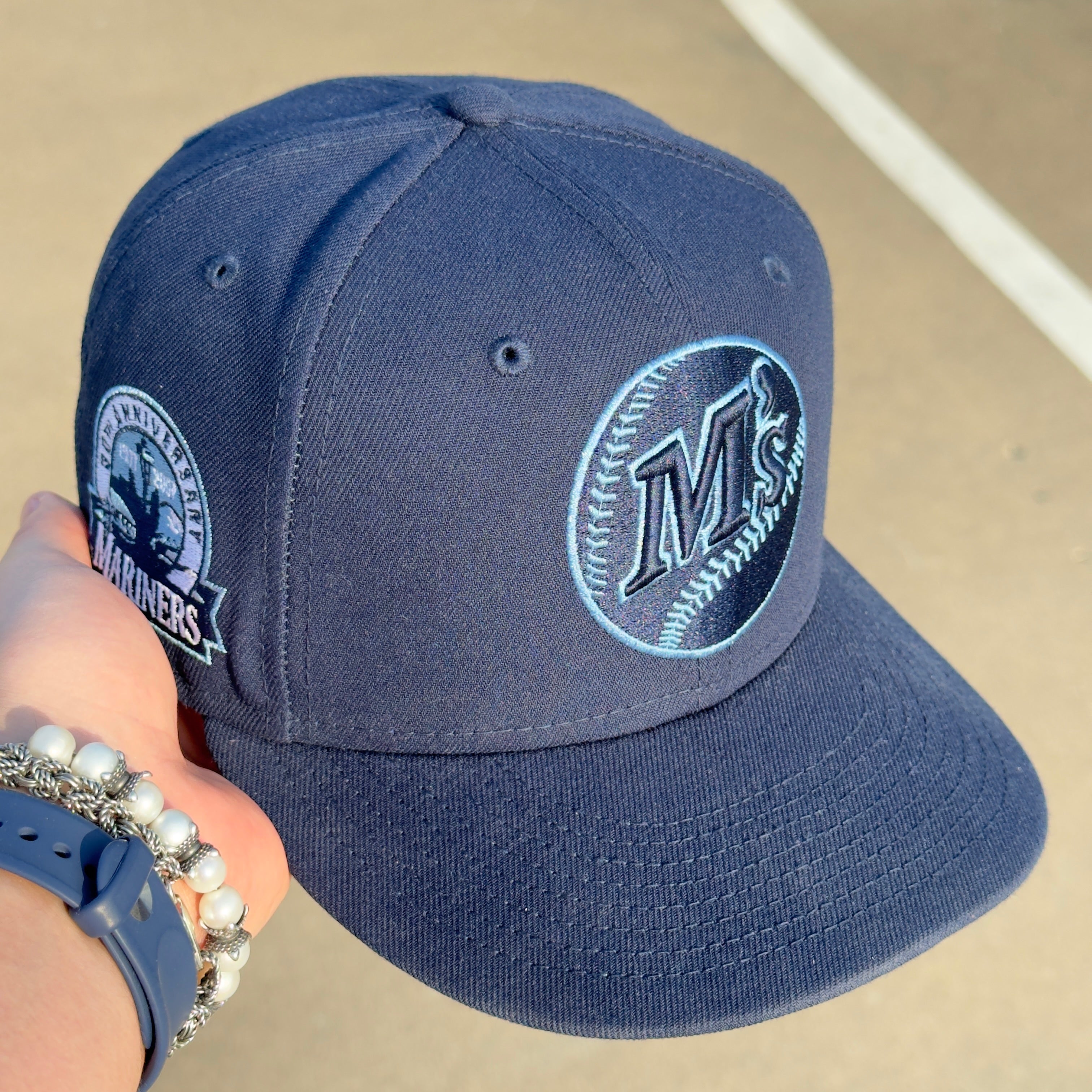 7 3/8 USED Navy Seattle Mariners 30th Anniversary 59fifty New Era Fitted Cap Hat