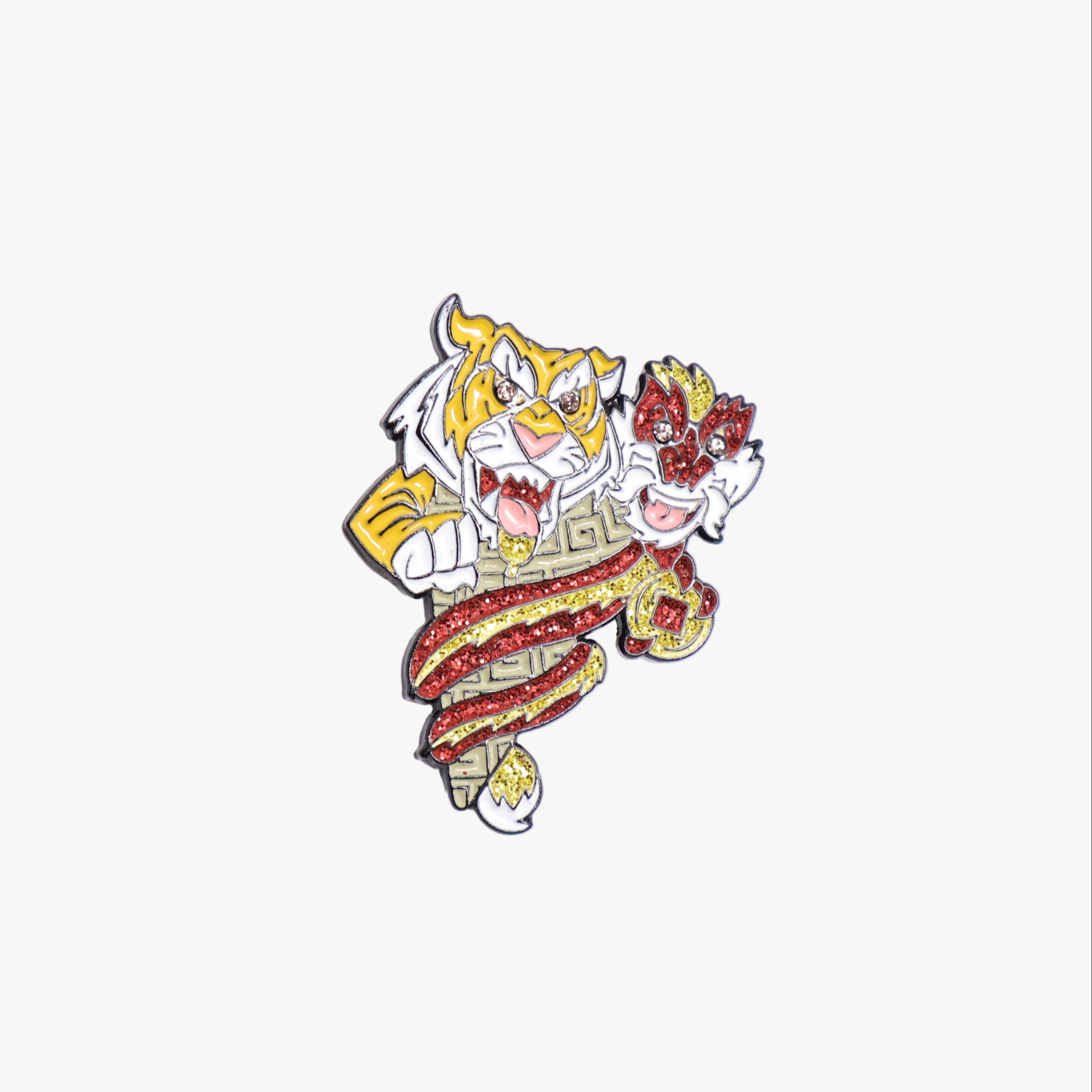 Orange Red Tiger Fighting Graphic Pin