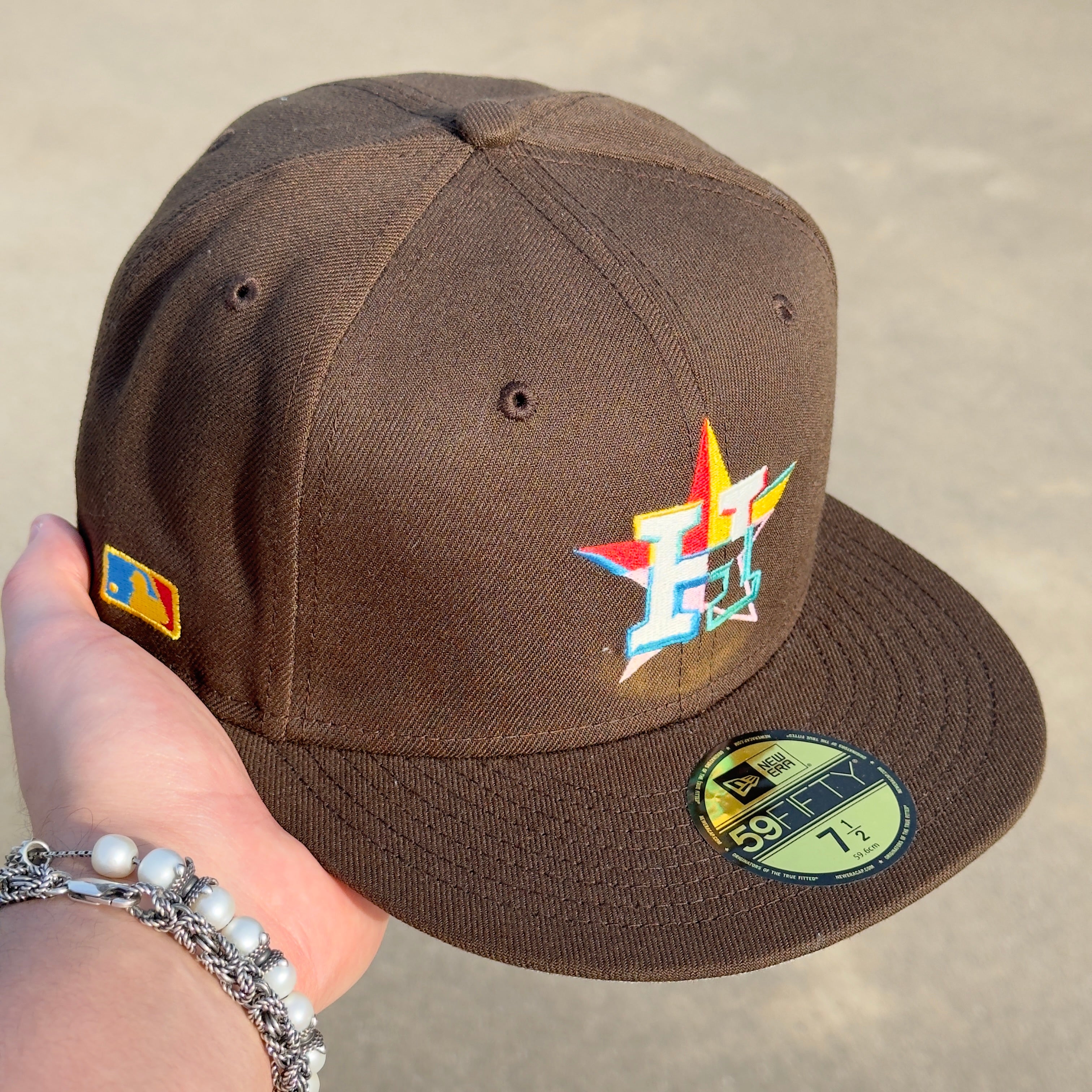 Brown Houston Astros Side Batty Batterman MLB 59fifty New Era Fitted Cap Hat