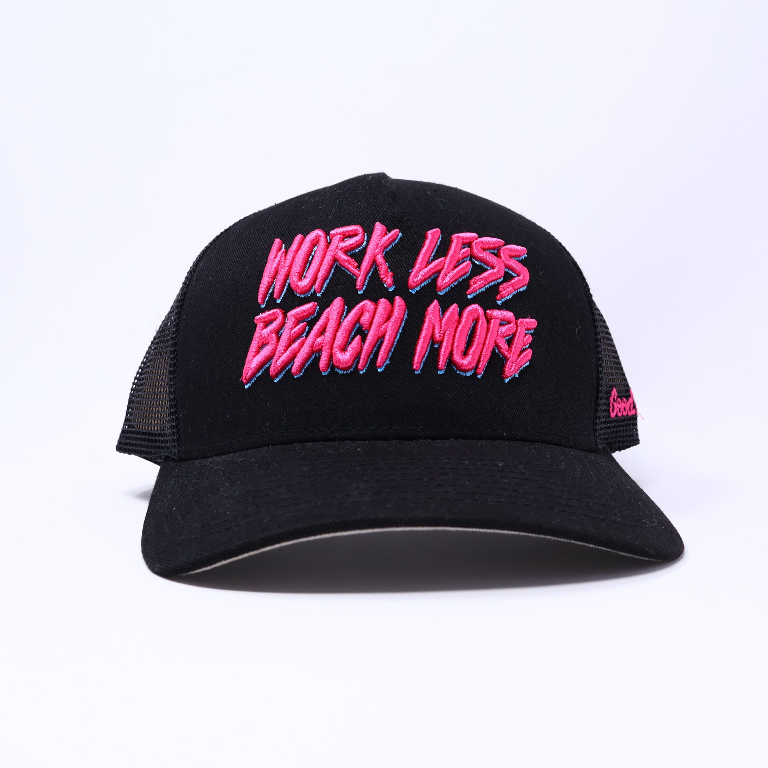 Good Hats Work Less Beach More Black Trucker Edition Snapback Cap