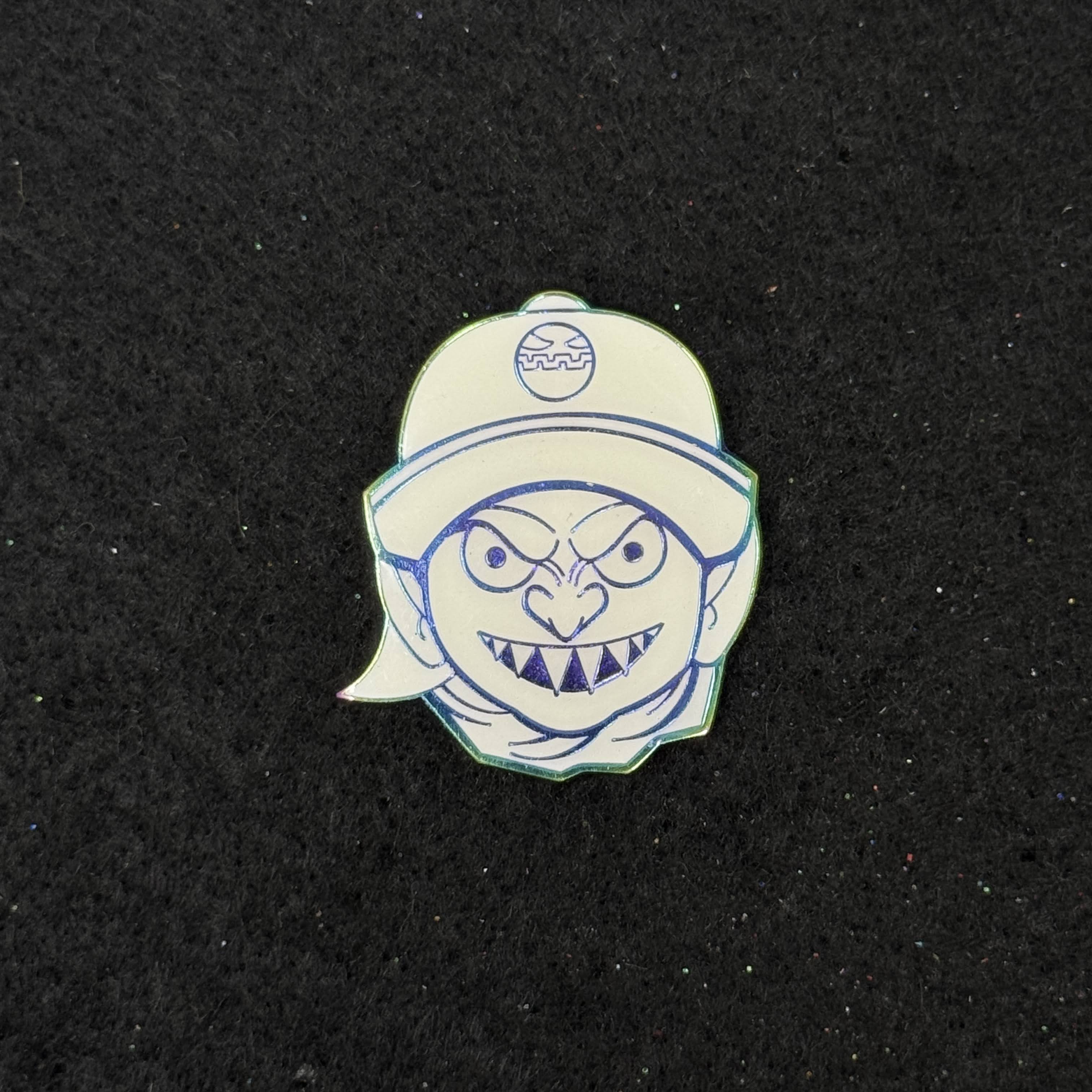 Goblin Character White Irisdescent Graphic Pin