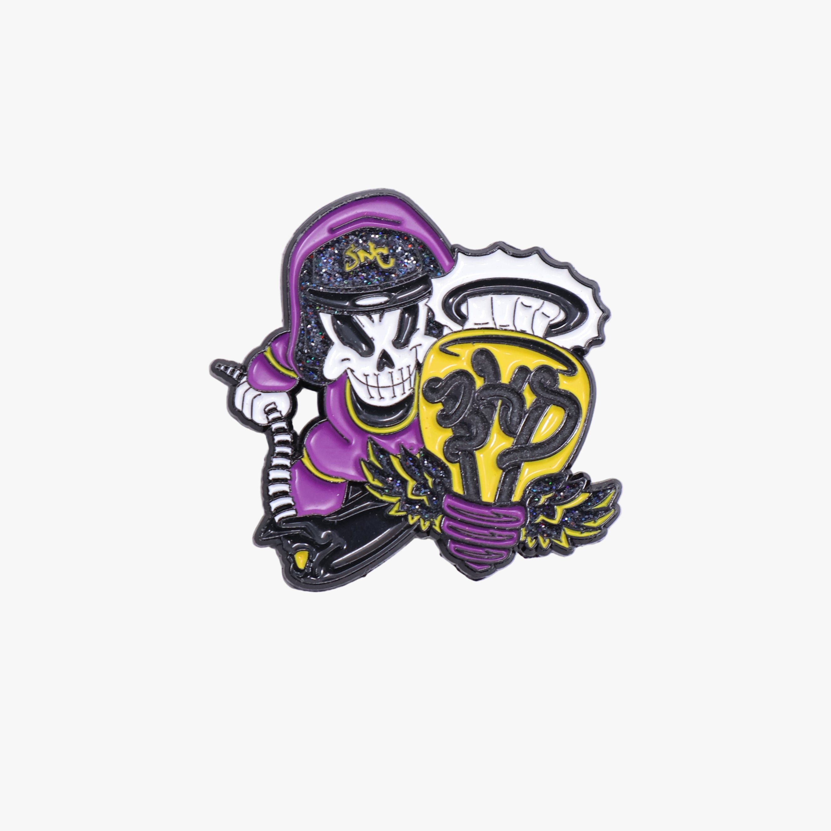 Purple Skeleton Lantern Lightbulb Graphic Pin
