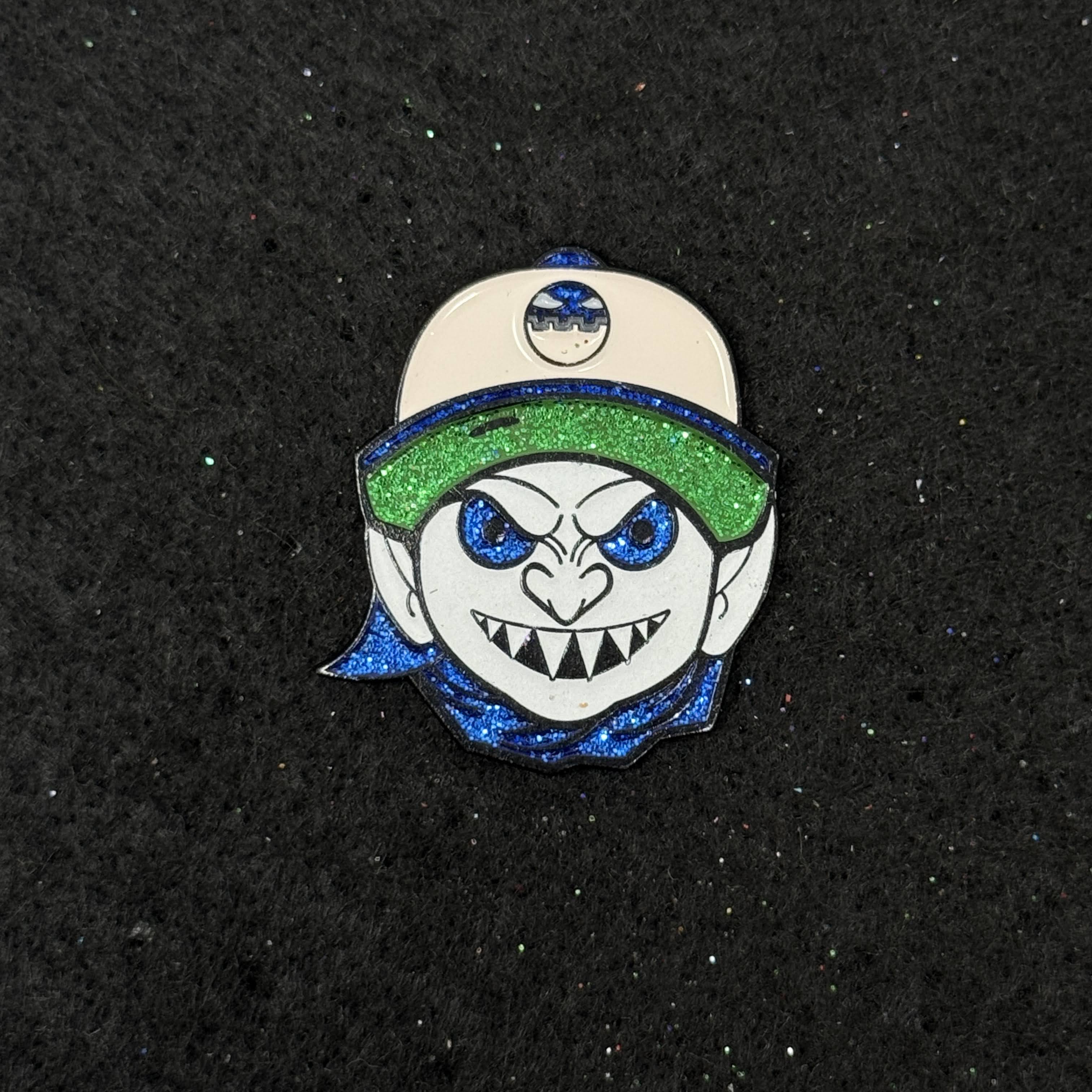 Goblin Character Green/Blue Graphic Pin