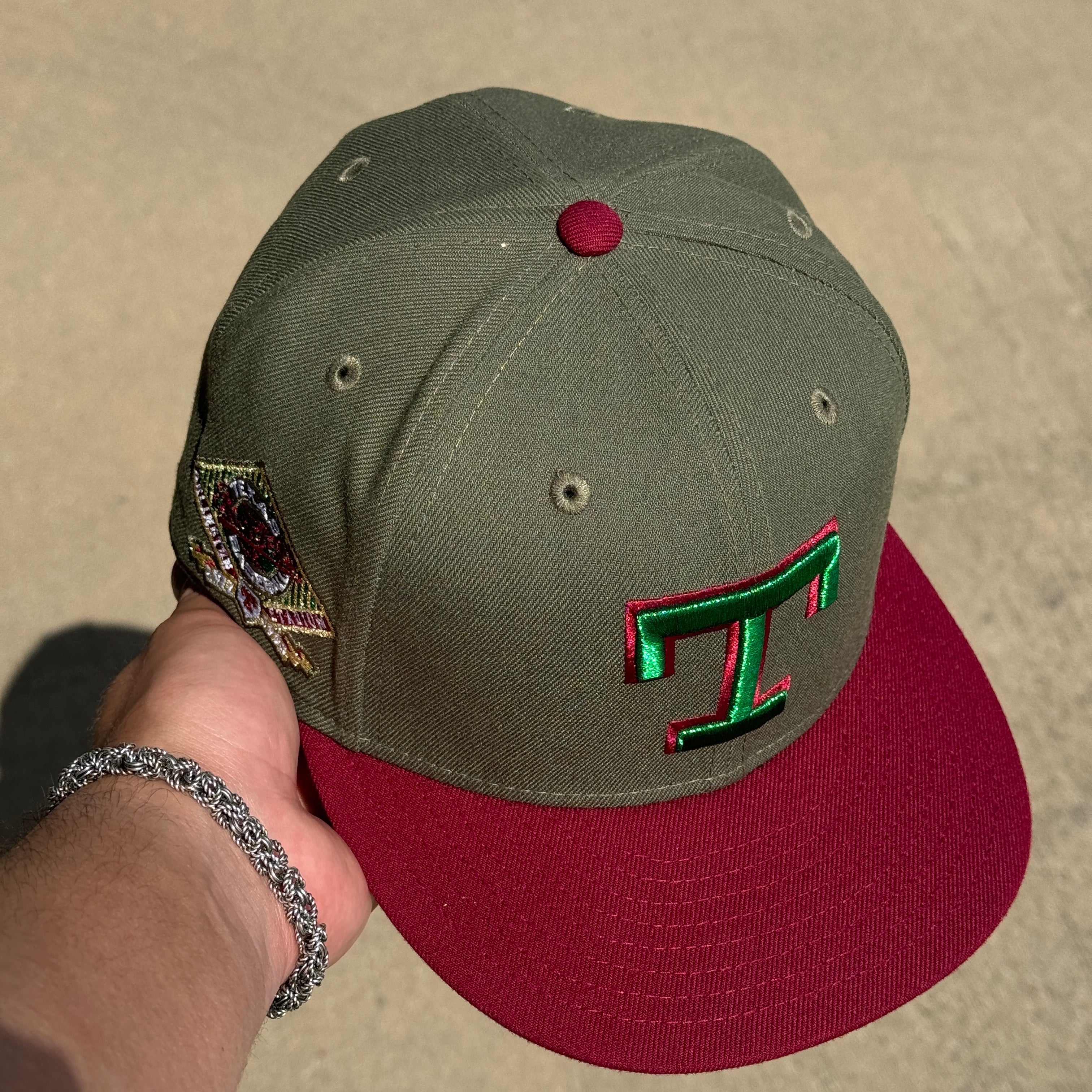 USED 5/8 Olive Dallas Texas Rangers Arlington Stadium 59fifty New Era Fitted Hat Cap