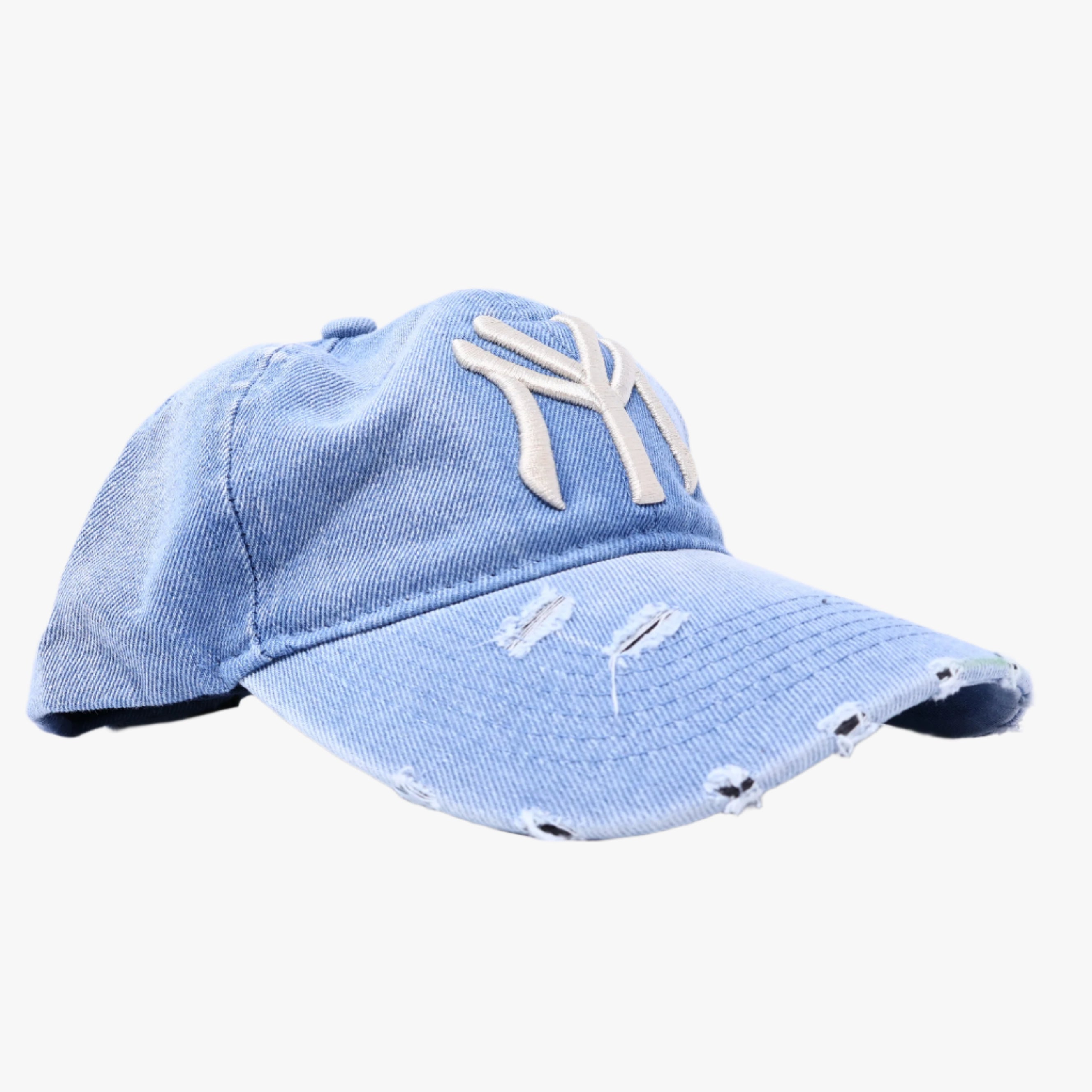 NY New York City Baseball Cap Hat Embroidered Denim Adjustable Distressed