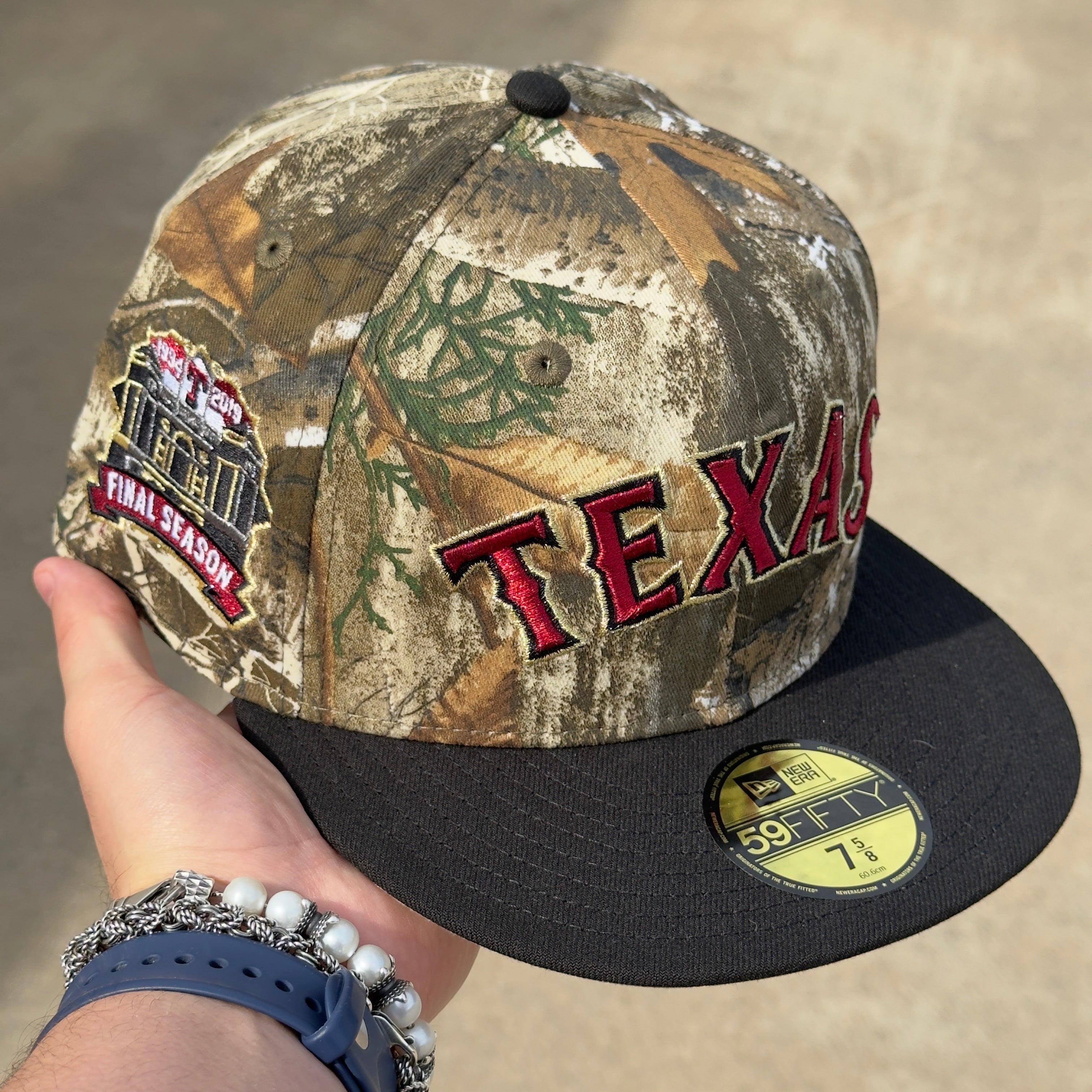 7 5/8 Camo Realtree Texas Rangers Final Season 59fifty New Era Fitted Cap Hat