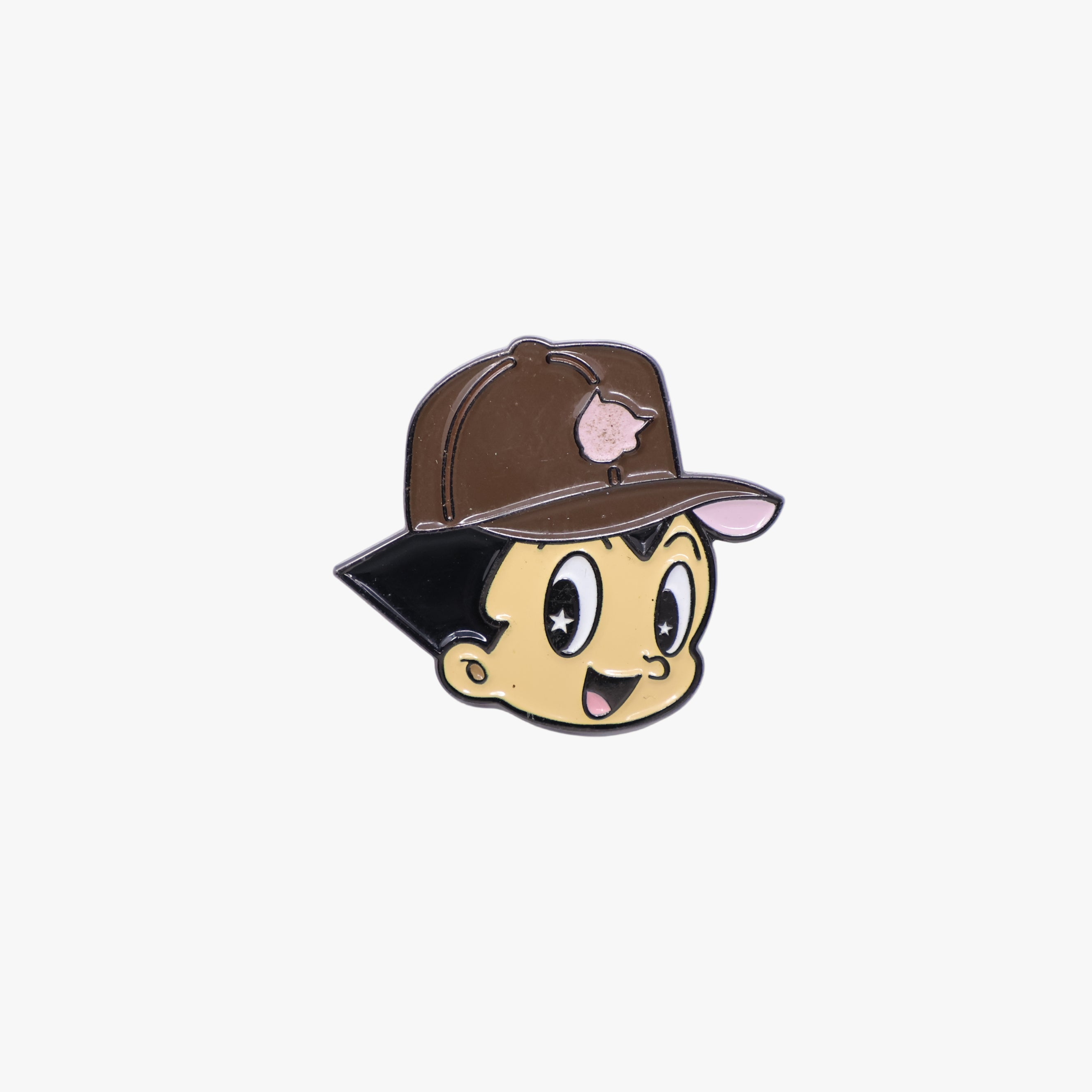 Astro Kid Boy Cartoon Character Brown Cap Graphic Pin