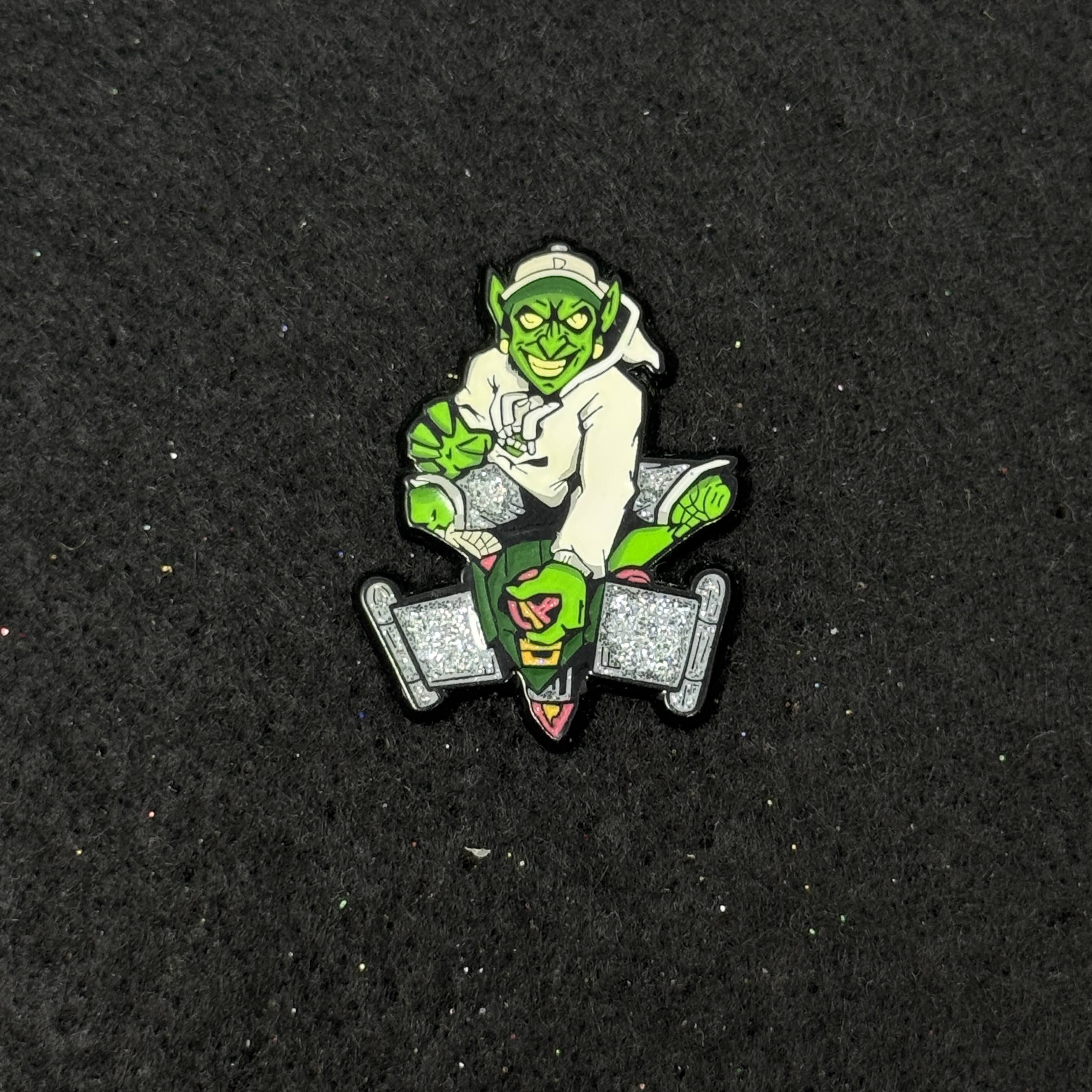 Goblin in Hoodie Face Graphic Pin