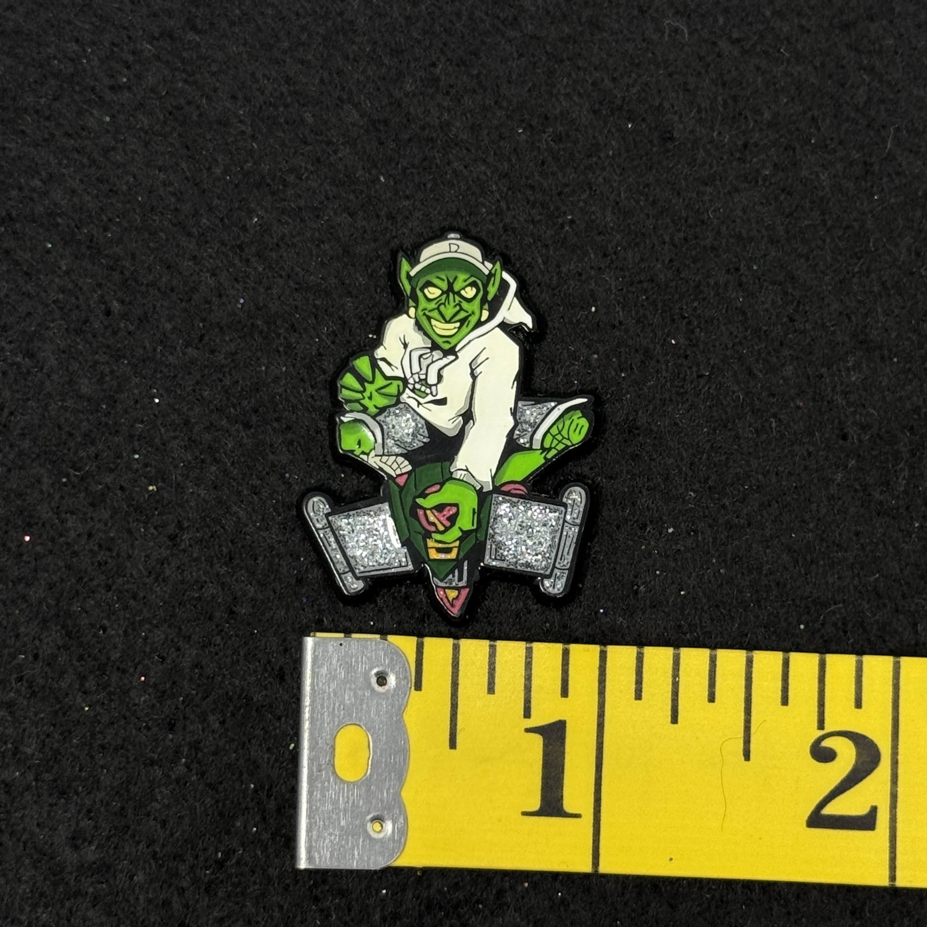 Goblin in Hoodie Face Graphic Pin