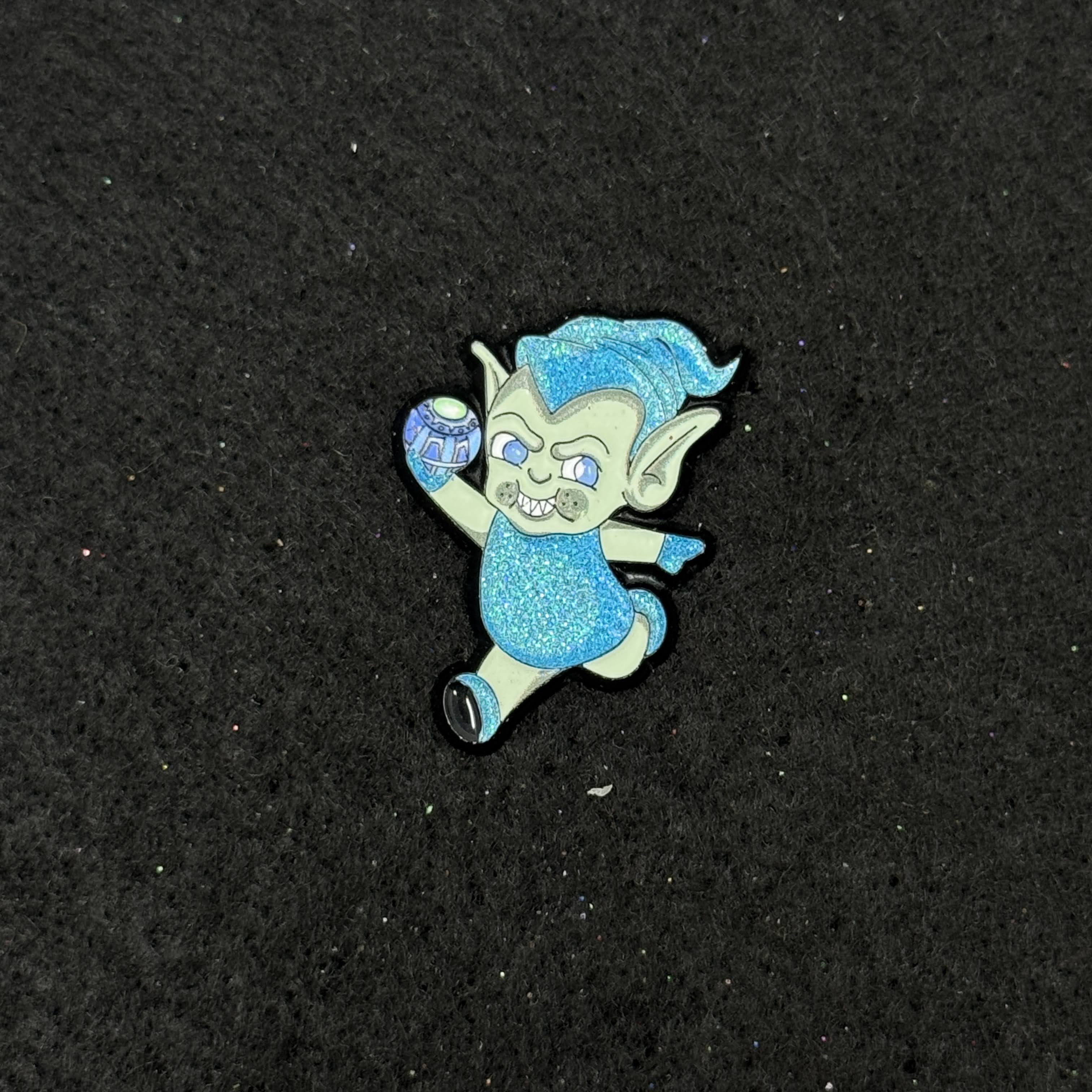 Blue Goblin Graphic Pin