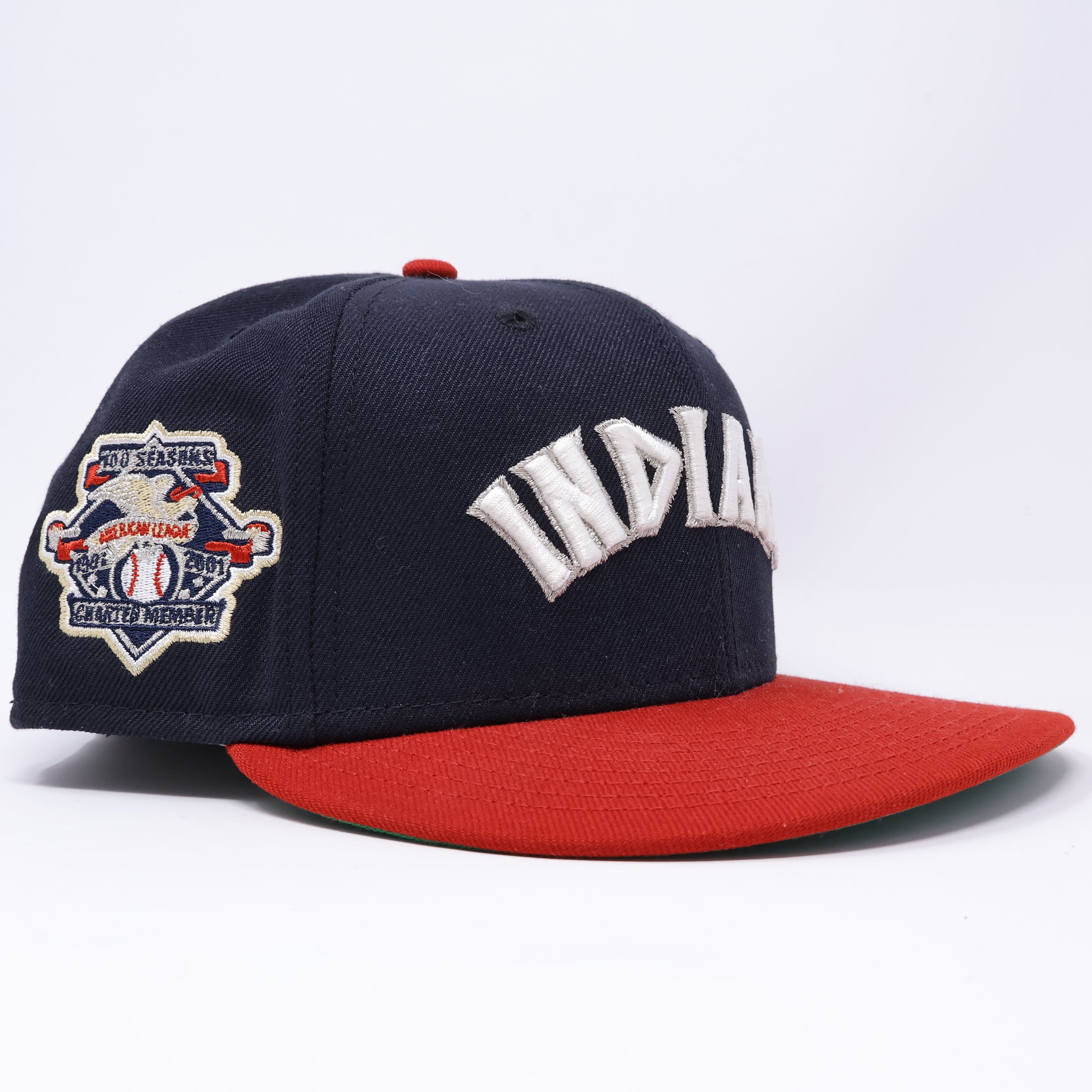 USED 3/4 Navy Cleveland Indians 100 Seasons 59fifty New Era Fitted Hat Cap