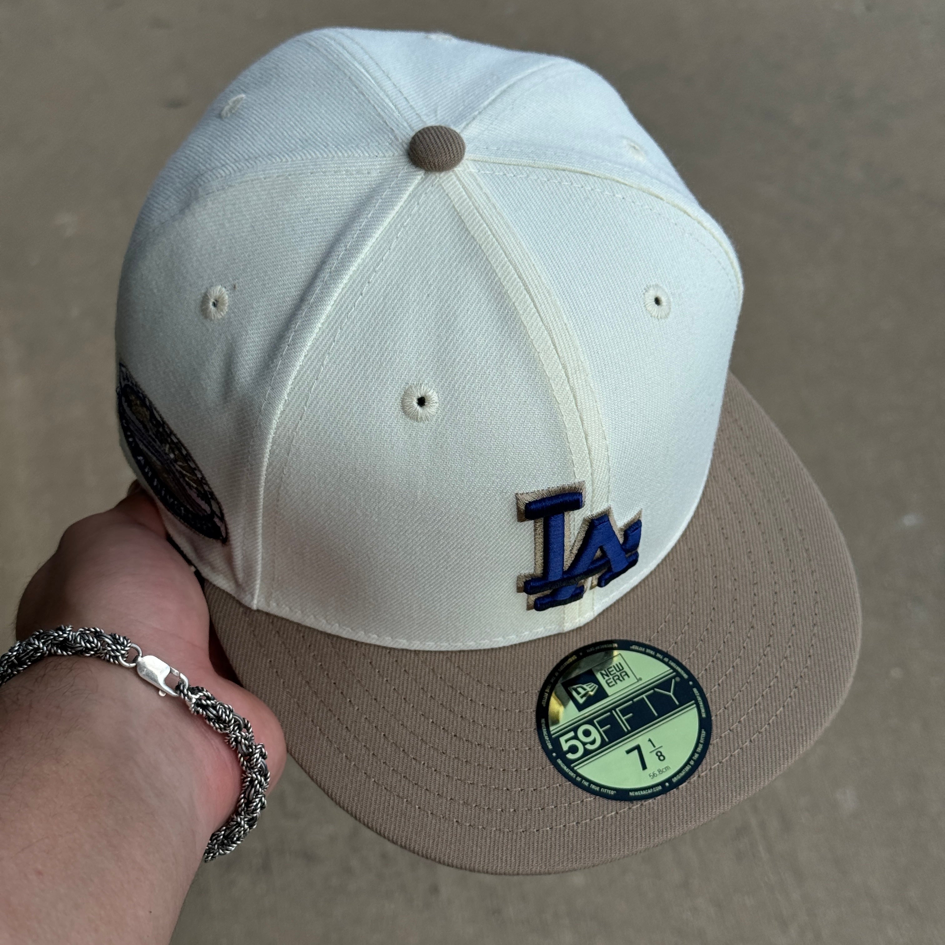 NEW 1/8 Chrome Los Angeles Dodgers 50th Anniversary 59fifty New Era Fitted Hat Cap