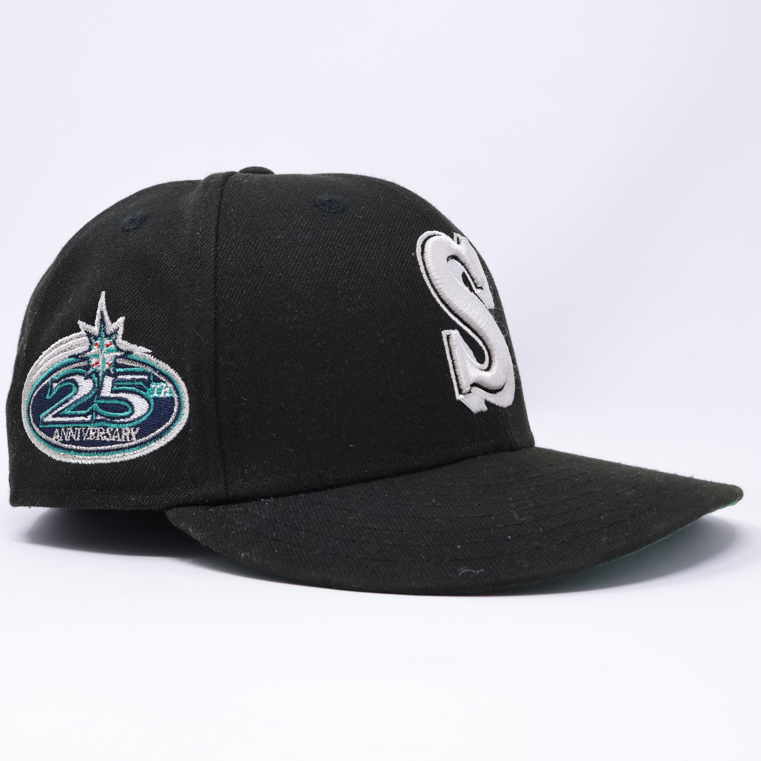 USED 3/4 Black Seattle Mariners 25th Anniversary 59fifty New Era Fitted Hat Cap