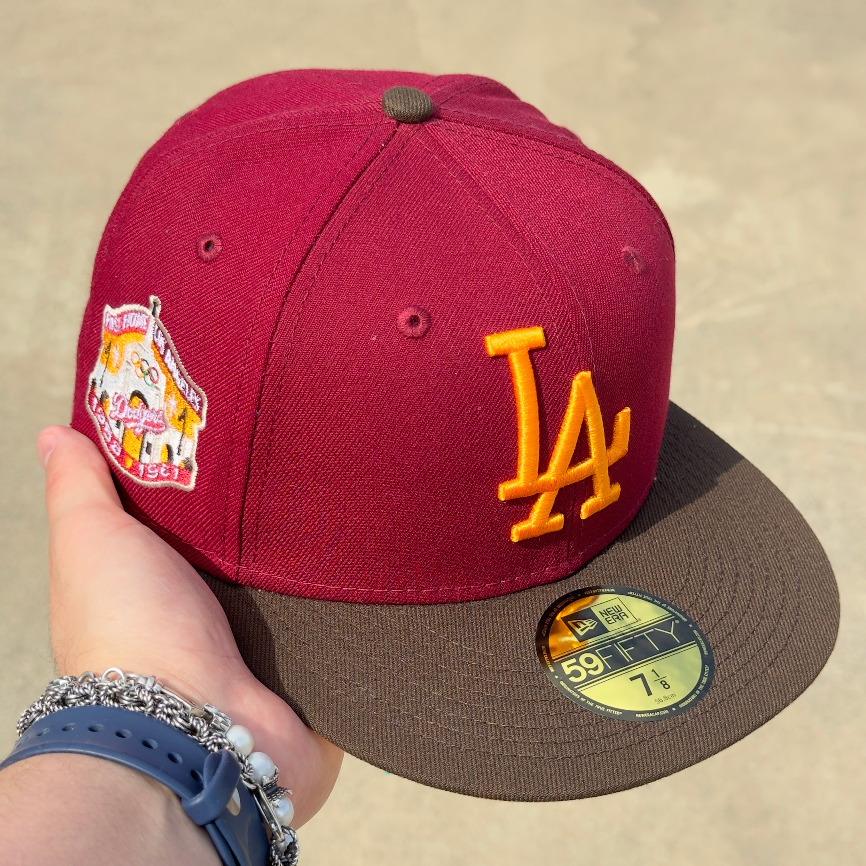 7 1/8 Burgundy Los Angeles Dodgers First Home 59fifty New Era fitted Cap Hat Sun