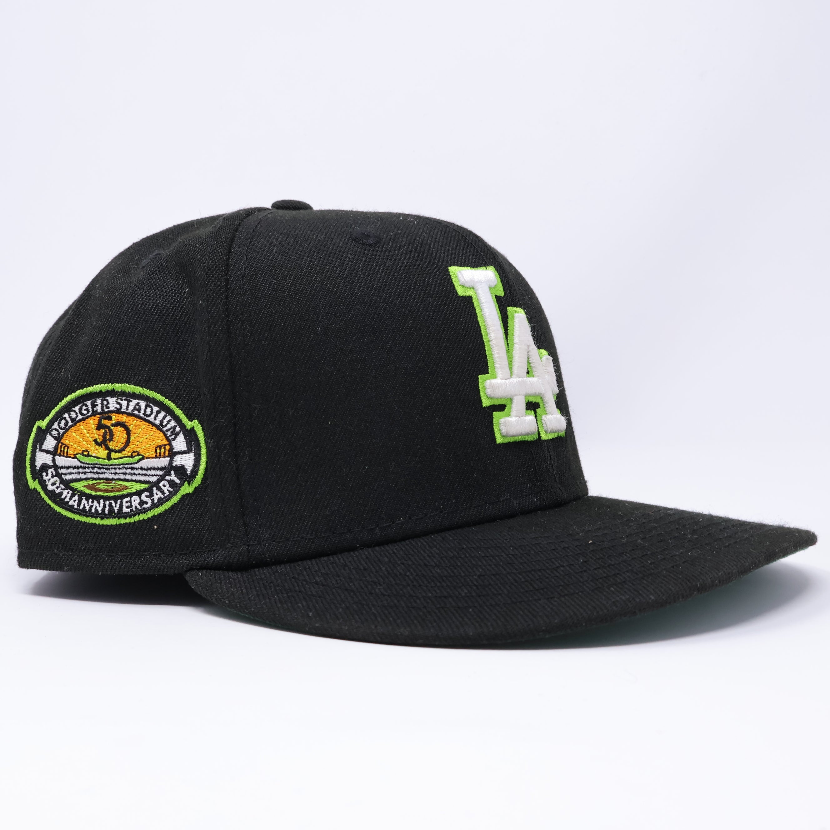 USED 3/4 Black Los Angeles Dodgers 50th Anniversary 59fifty New Era Fitted Hat Cap