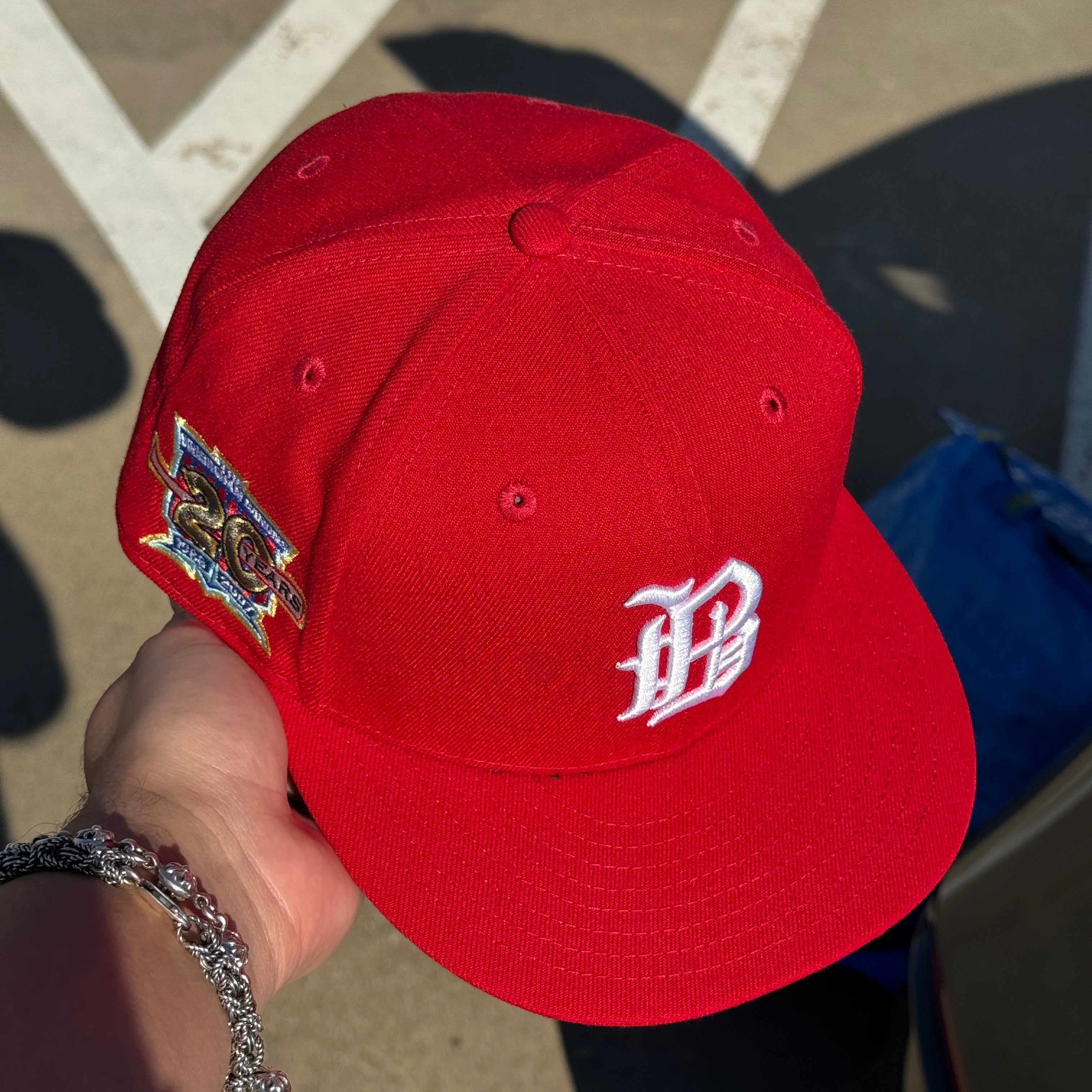 USED 1/2 Red Birmingham Barons 20 Years 59fifty New Era Fitted Hat Cap