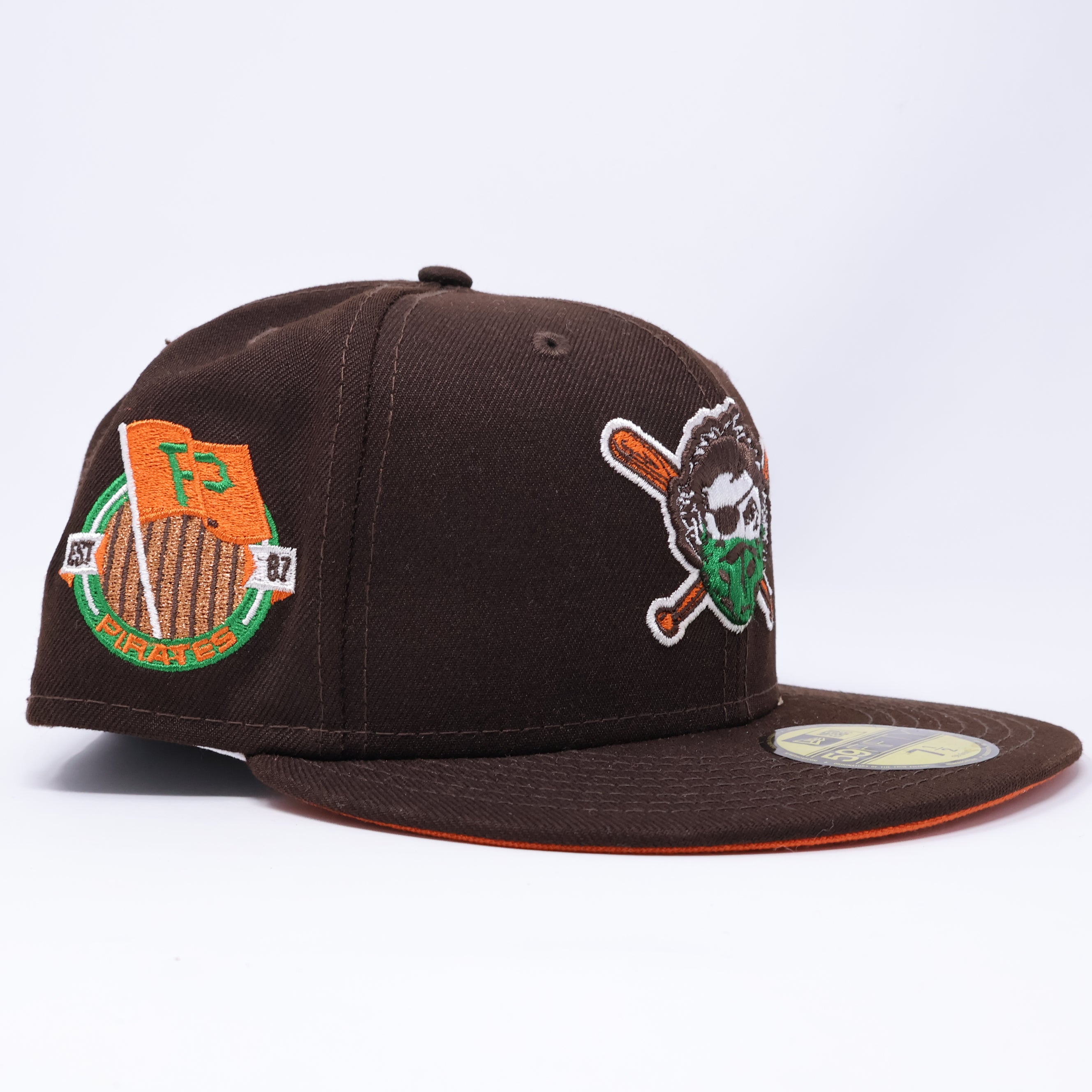 NWT 1/2 Brown Pittsburgh Pirates Pea Flag 59fifty New Era Fitted Hat Cap