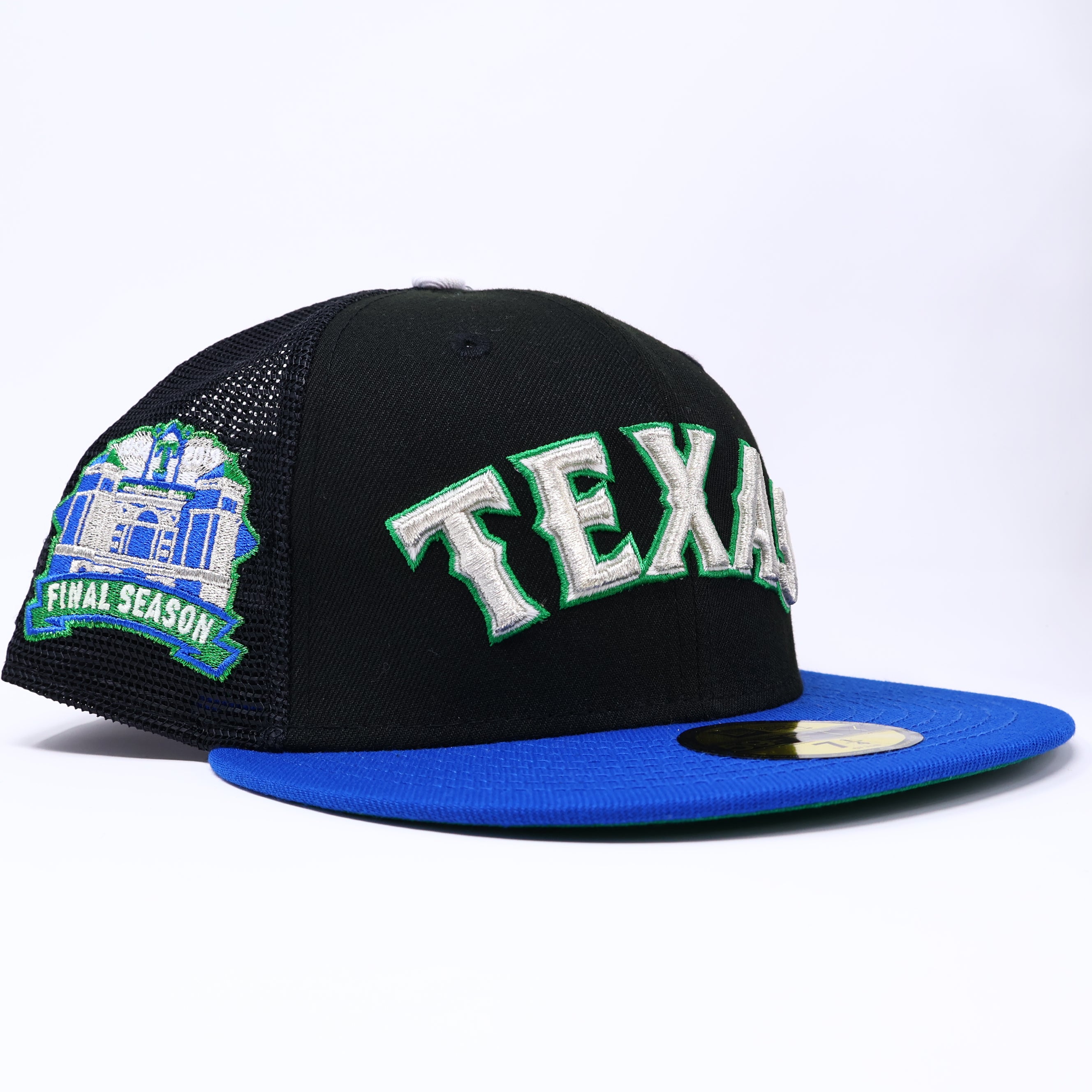 NWT 1/4 Black Trucker Dallas Texas Rangers Final Season 59fifty New Era Fitted Hat Cap