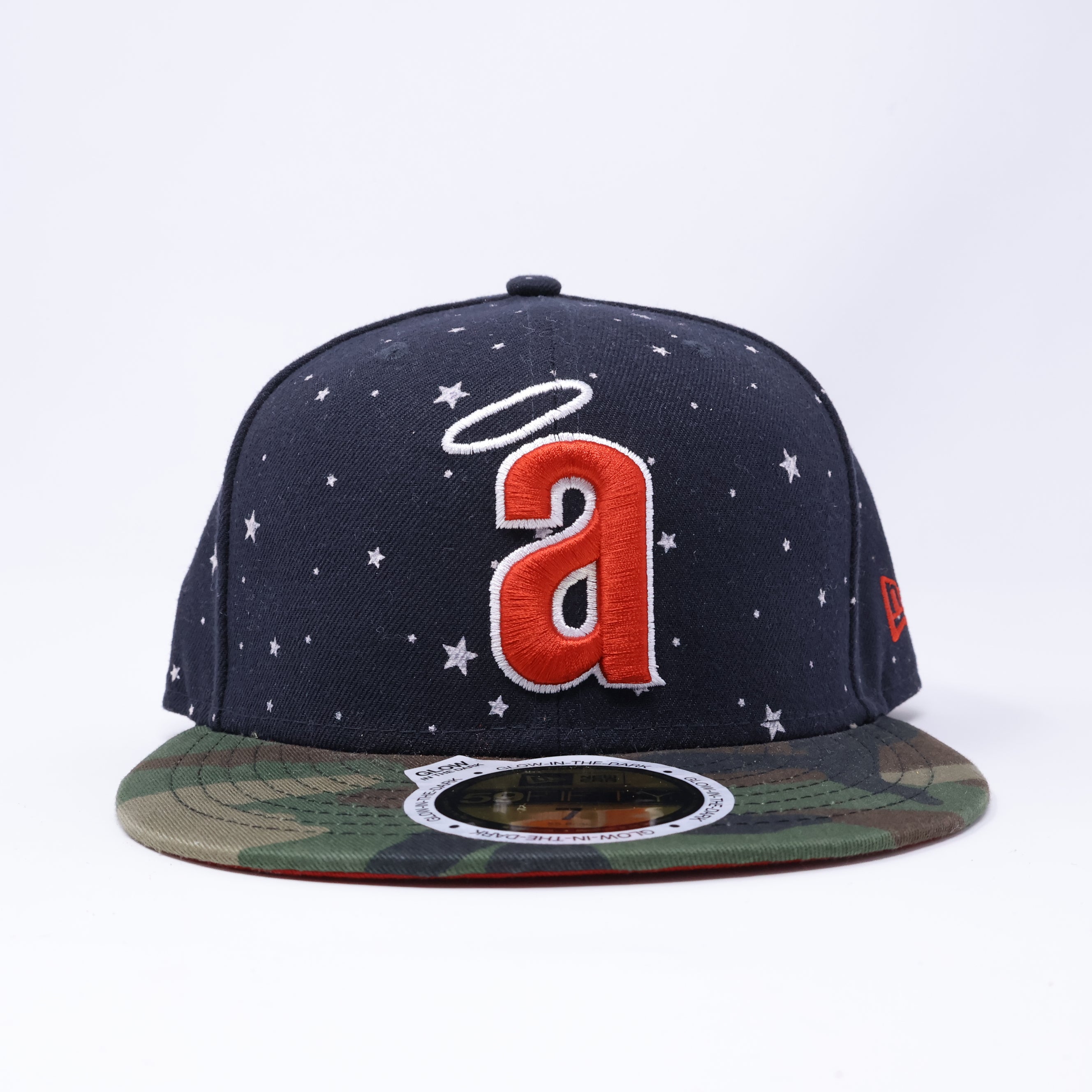 NWT 7 Navy Los Angeles Angels Glow in the Dark 59fifty New Era Fitted Hat Cap