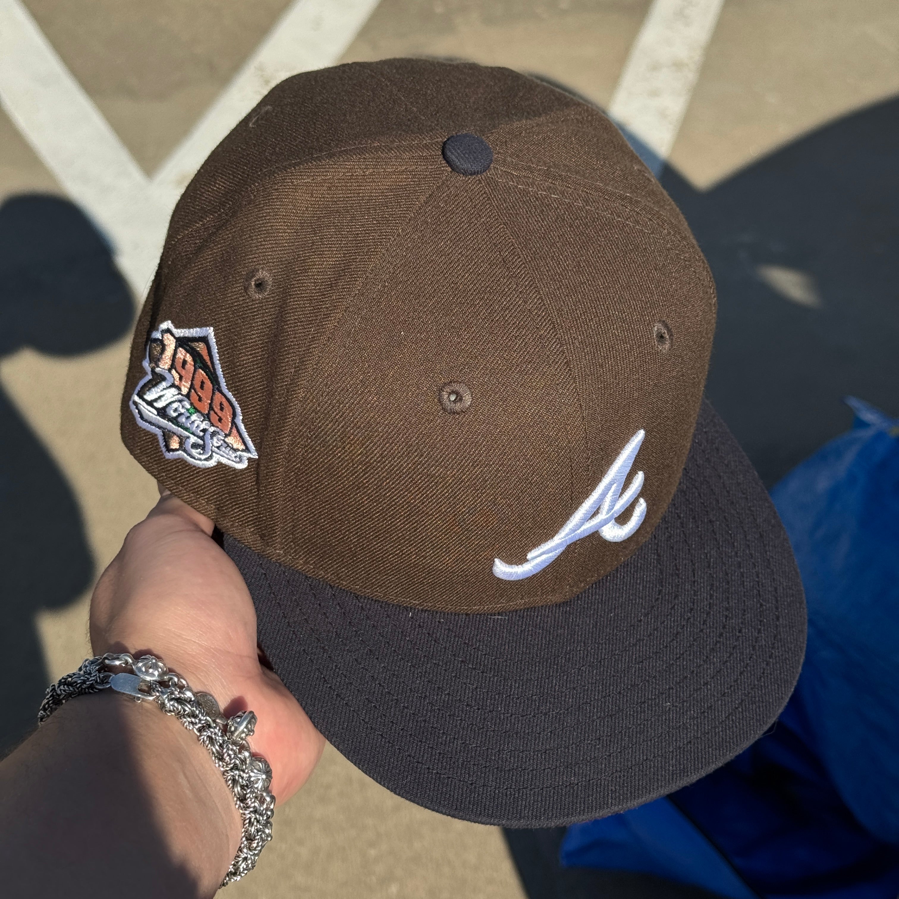 USED 1/2 Brown Atlanta Braves 1999 World Series 59fifty New Era Fitted Hat Cap