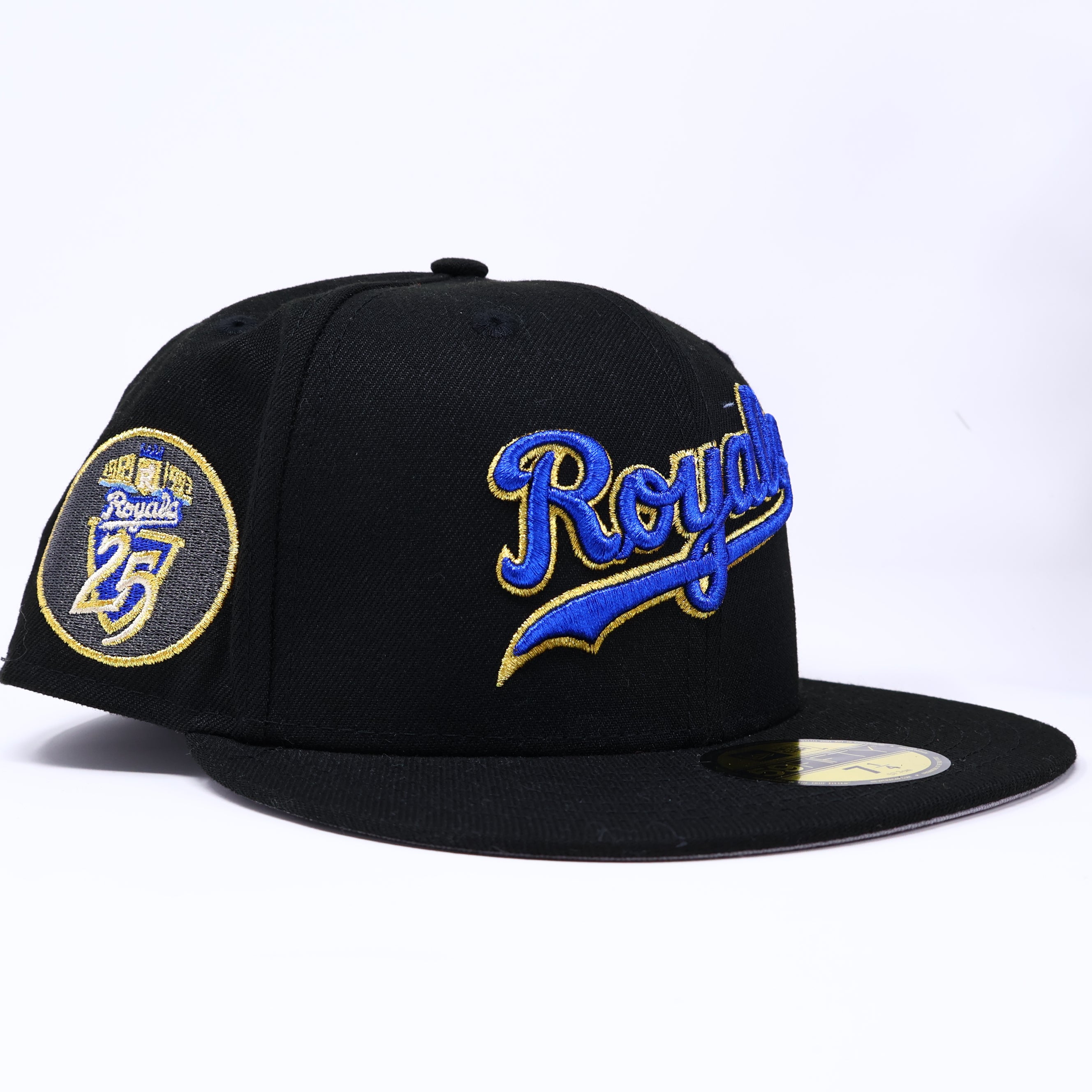 NWT 1/4 Black Kansas City Royals 25th Anniversary 59fifty New Era Fitted Hat Cap