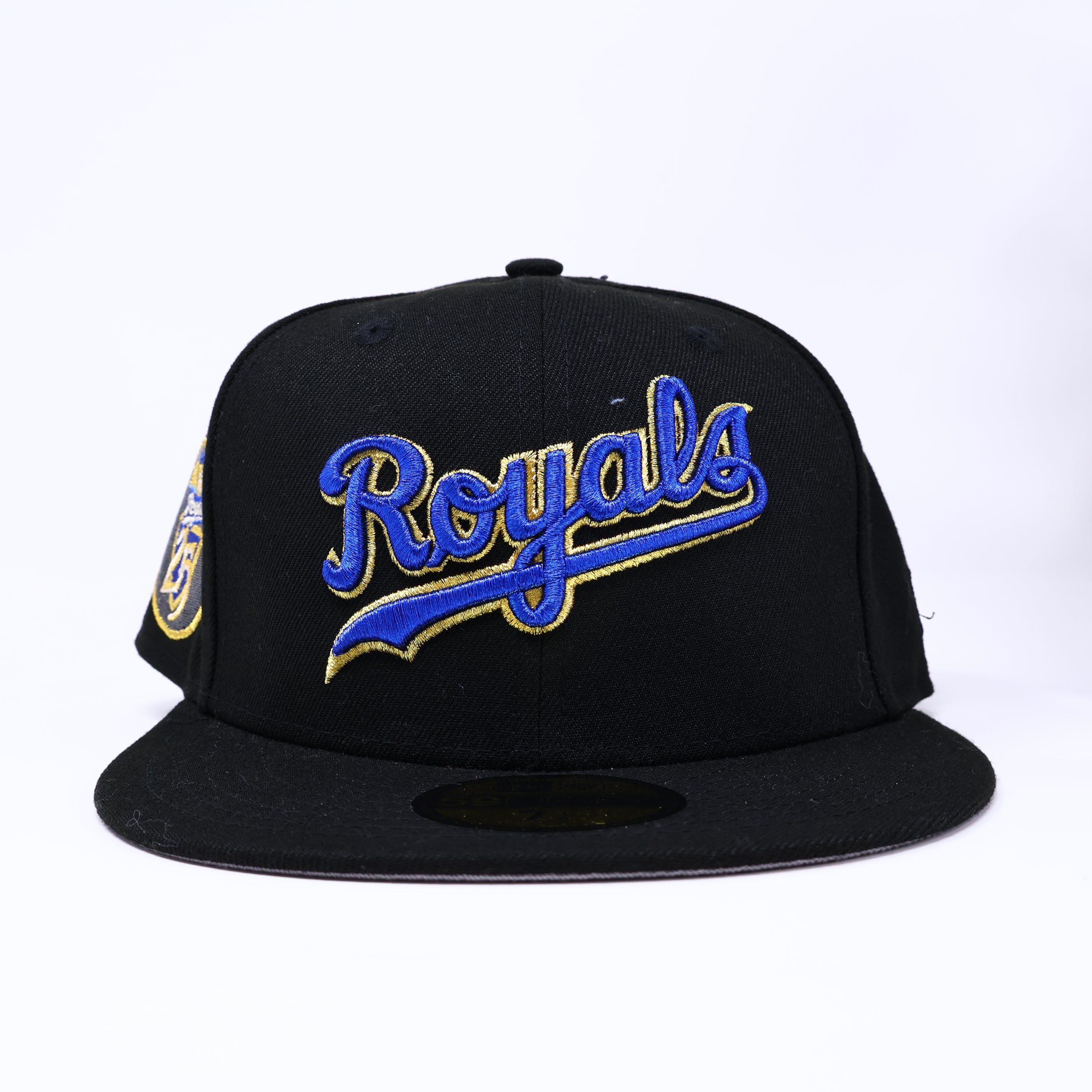 NWT 1/4 Black Kansas City Royals 25th Anniversary 59fifty New Era Fitted Hat Cap