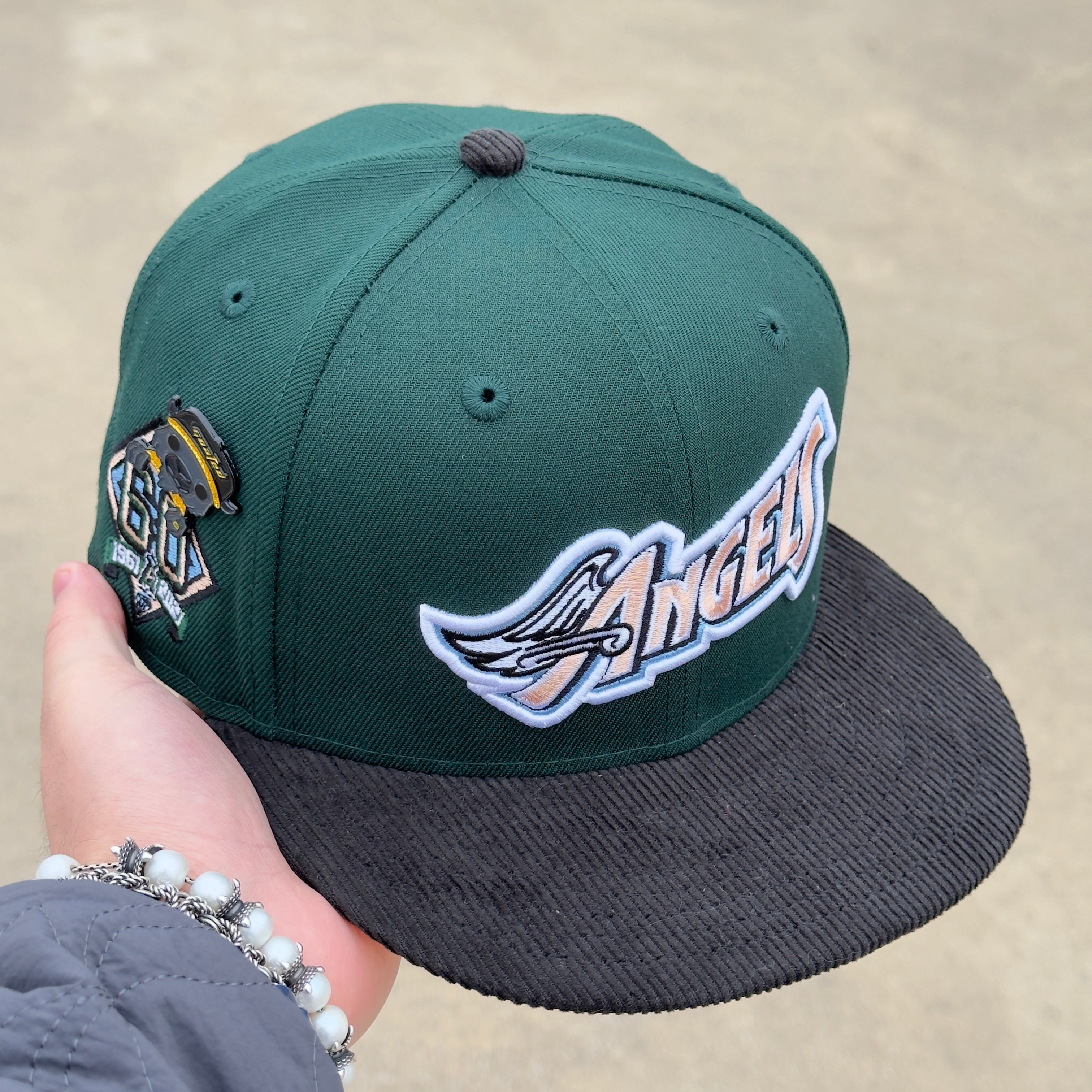 7 1/4  Green Anaheim Angels 60th Anniversary Corduroy 59fifty New Era Fitted Cap Hat