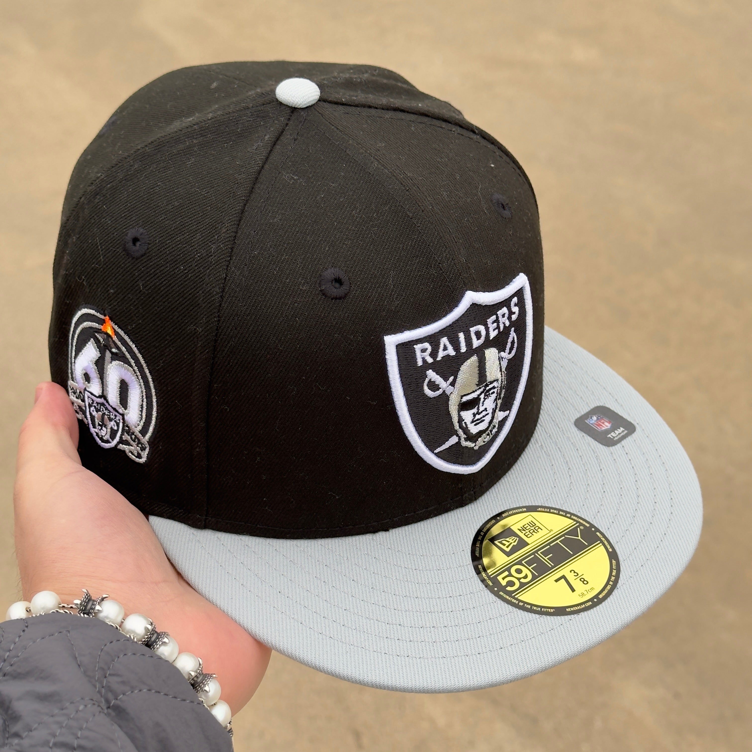 7 3/8 Black NFL Los Vegas Raiders Hatclub 60th Anniversary 59fifty New Era Fitted Cap Hat