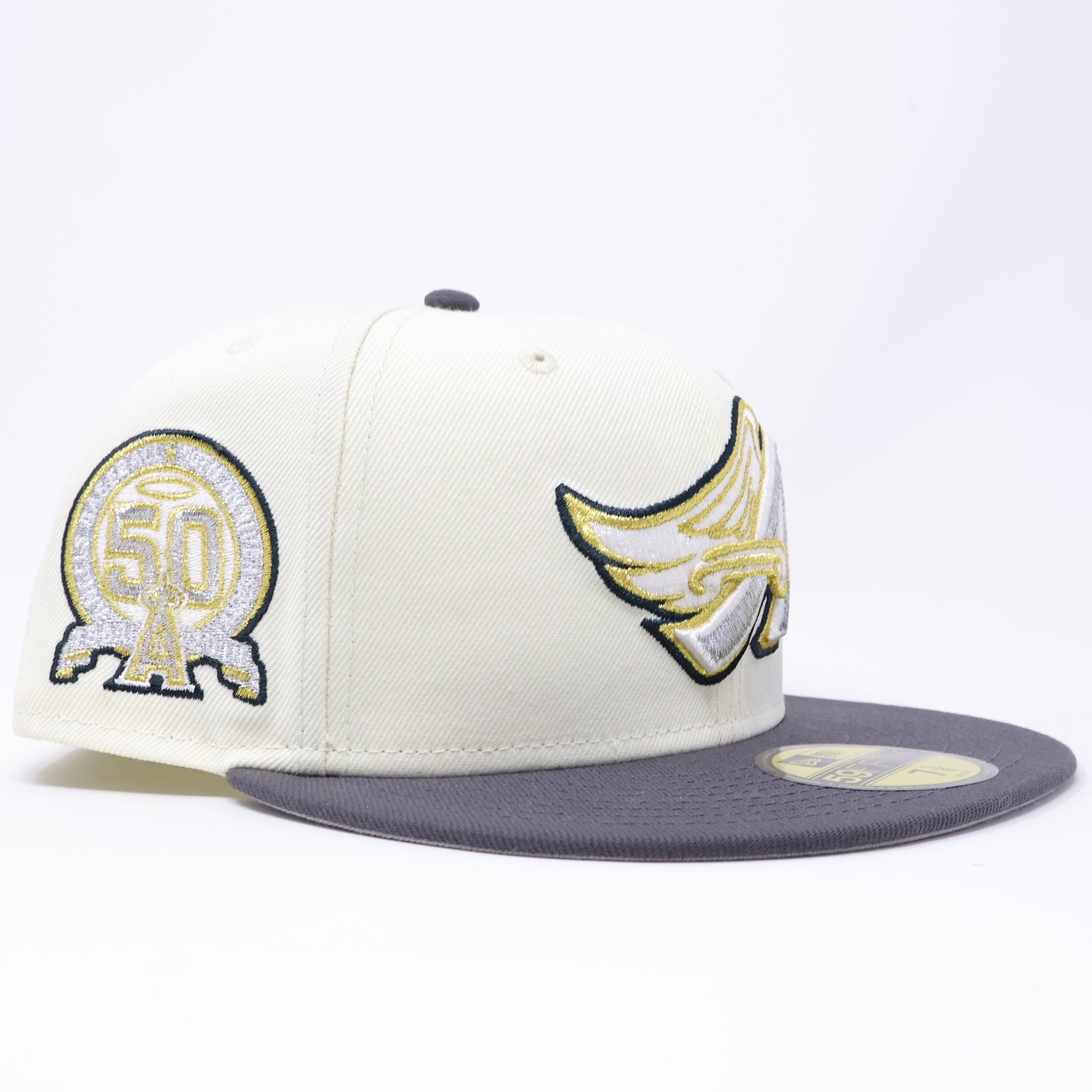 NWT 3/8 Chrome Los Angeles Angels 50th Anniversary 59fifty New Era Fitted Hat Cap
