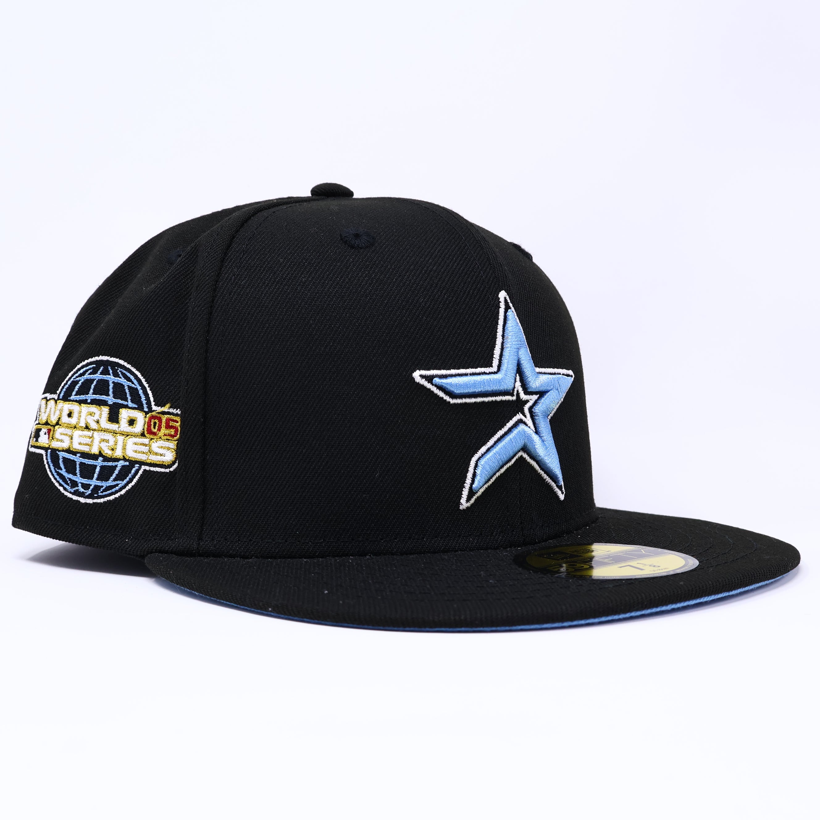 NWT 1/8 Black Houston Astros 2005 World Series Icy Blue 59fifty New Era Fitted Cap Hat