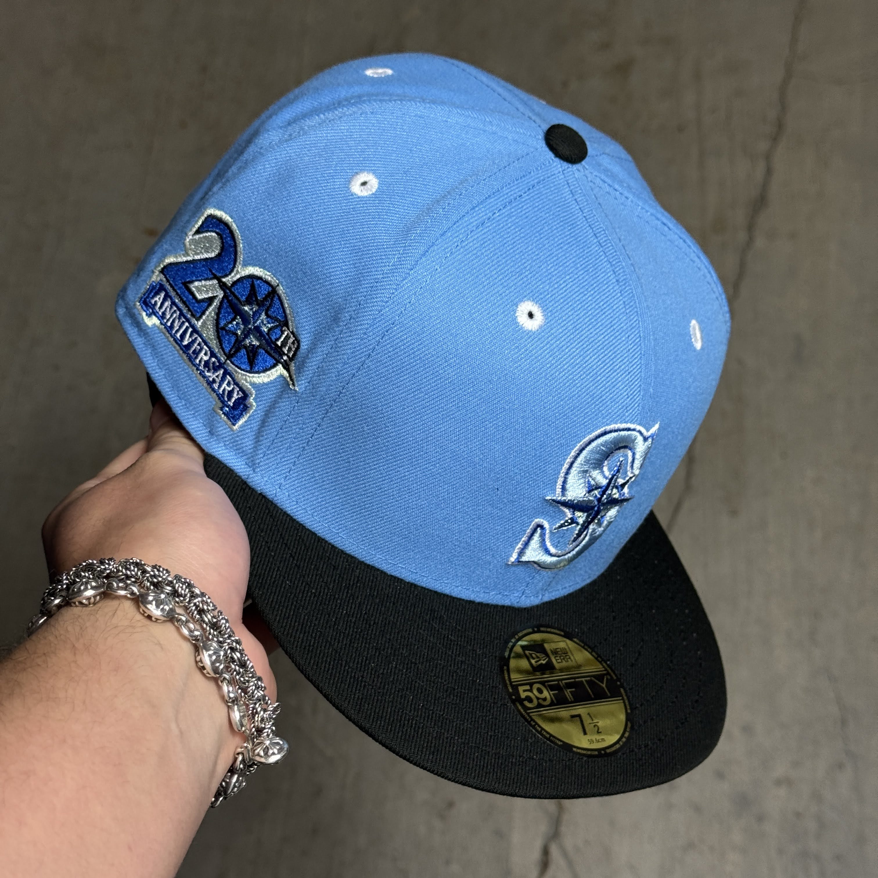 NWT 1/2 Blue Seattle Mariners 20th Anniversary 59fifty New Era Fitted Hat Cap