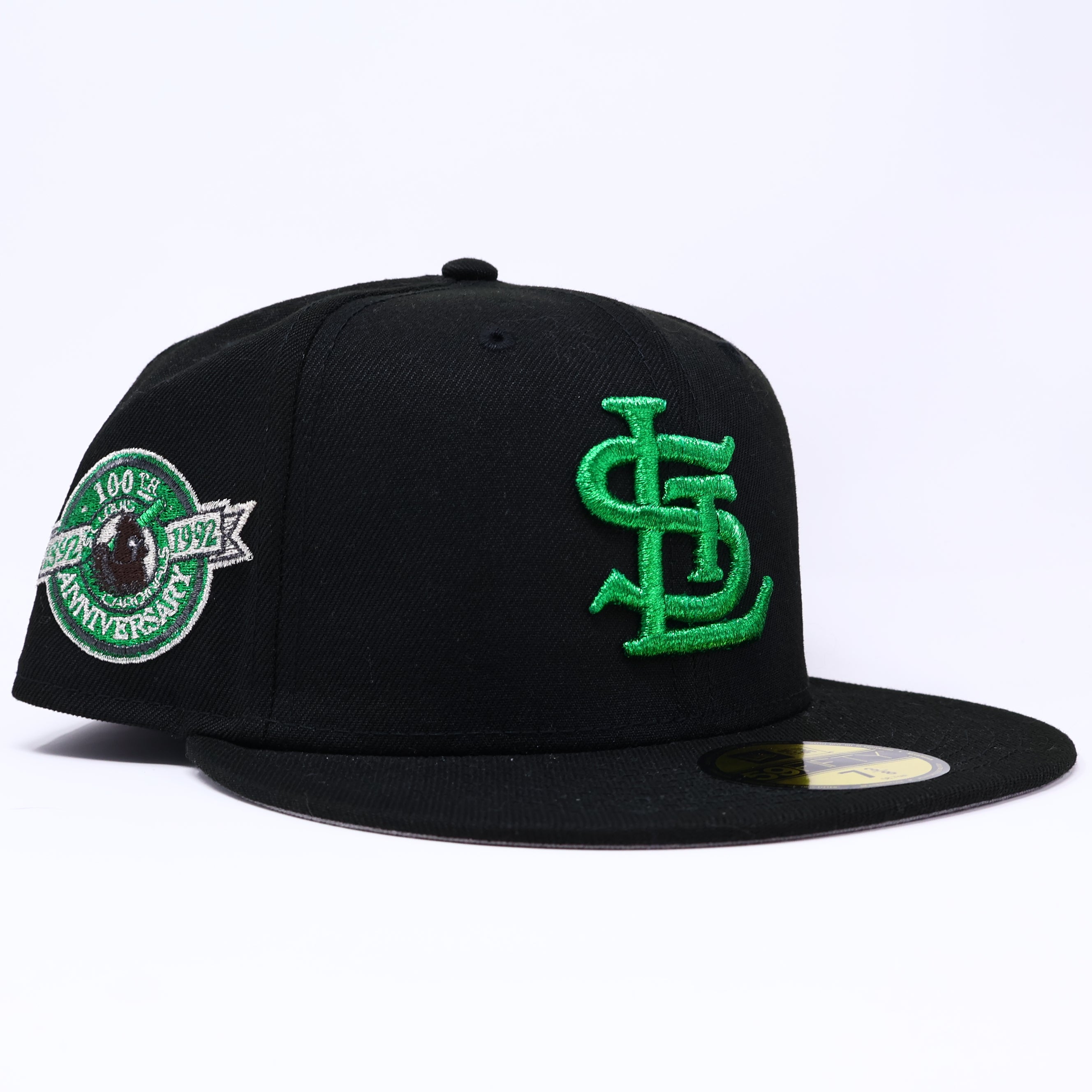 NWT 3/8 Black St. Louis Cardinals 100th Anniversary 59fifty New Era Fitted Hat Cap