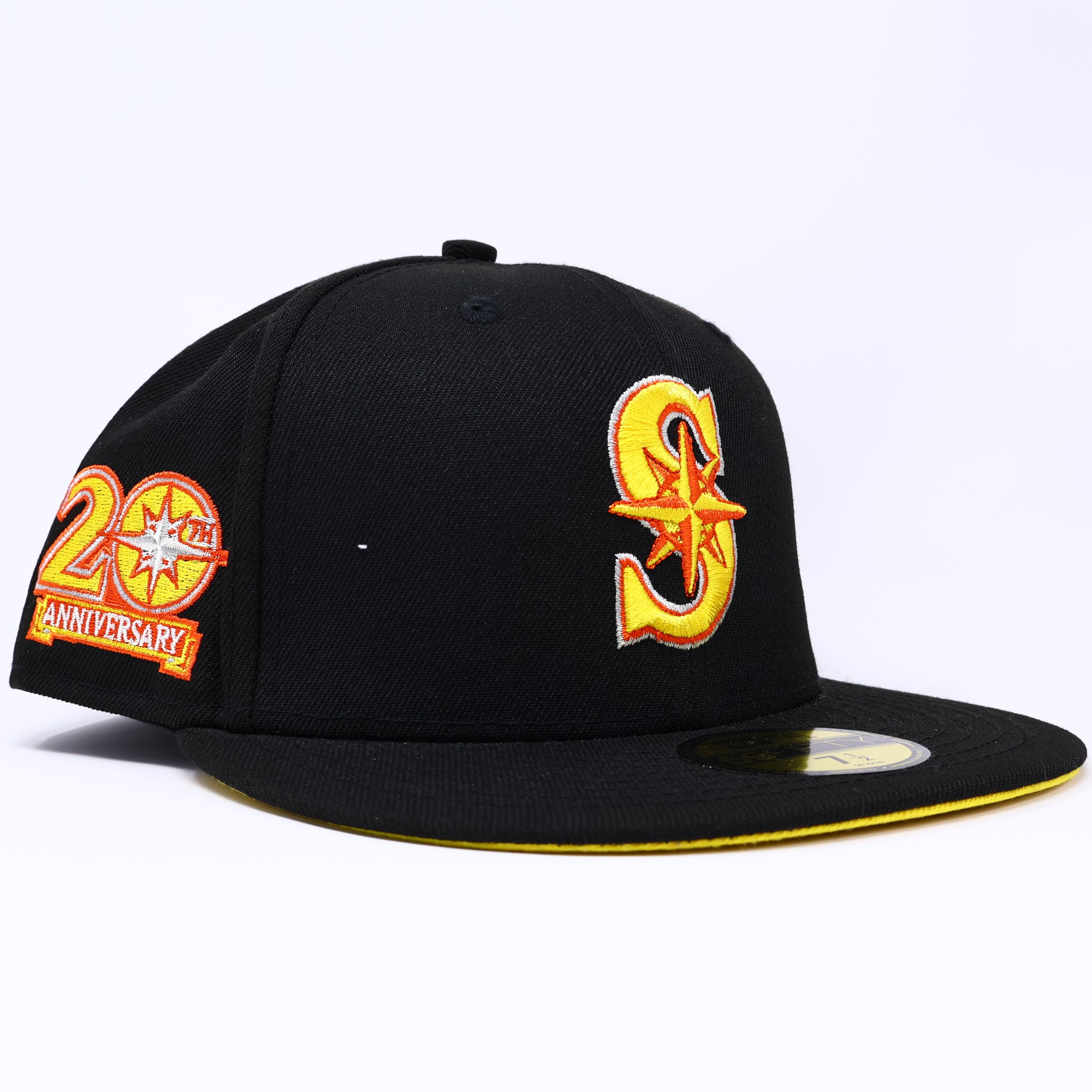 NWT 1/2 Black Seattle Mariners 20th Anniversary 59fifty New Era Fitted Hat Cap