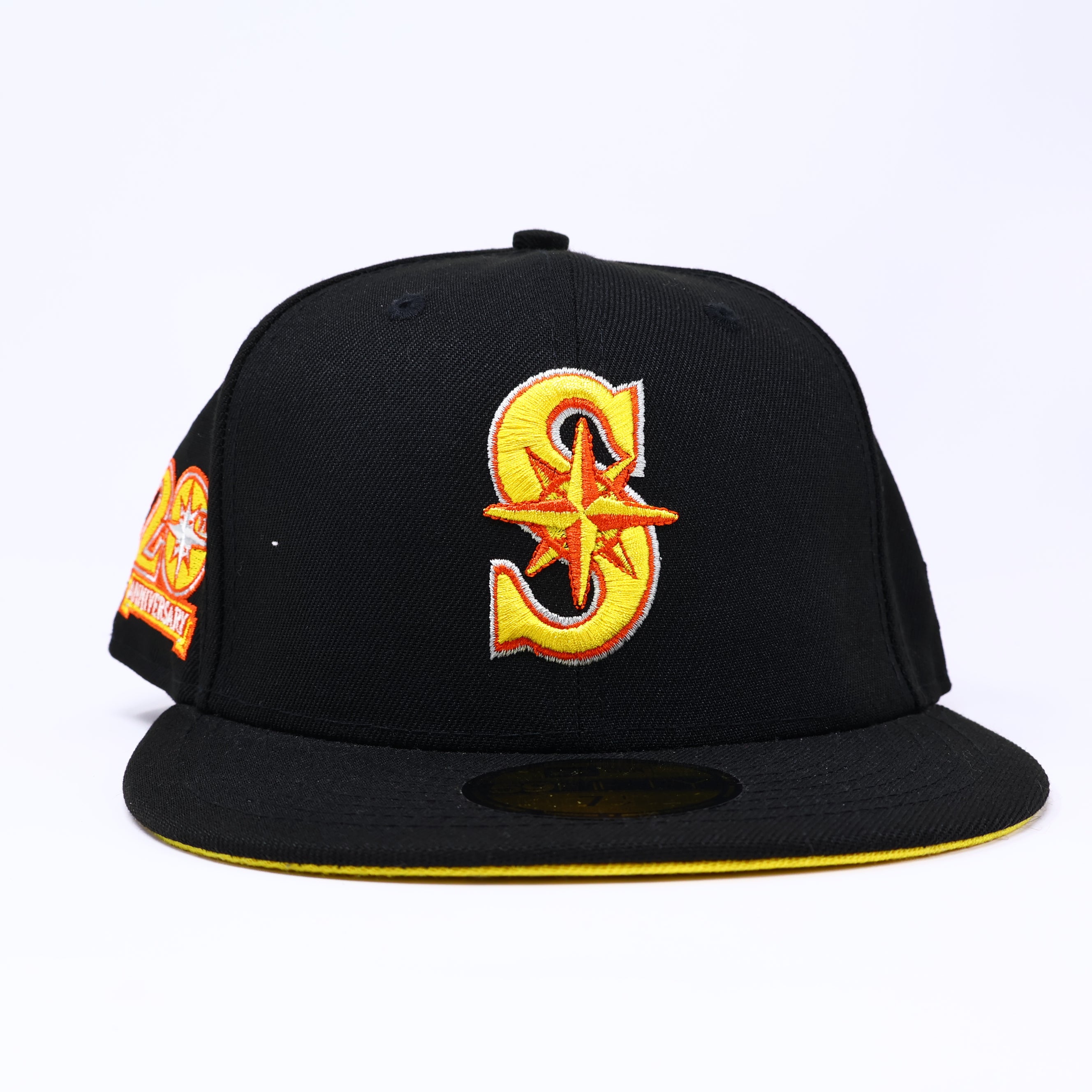 NWT 1/2 Black Seattle Mariners 20th Anniversary 59fifty New Era Fitted Hat Cap