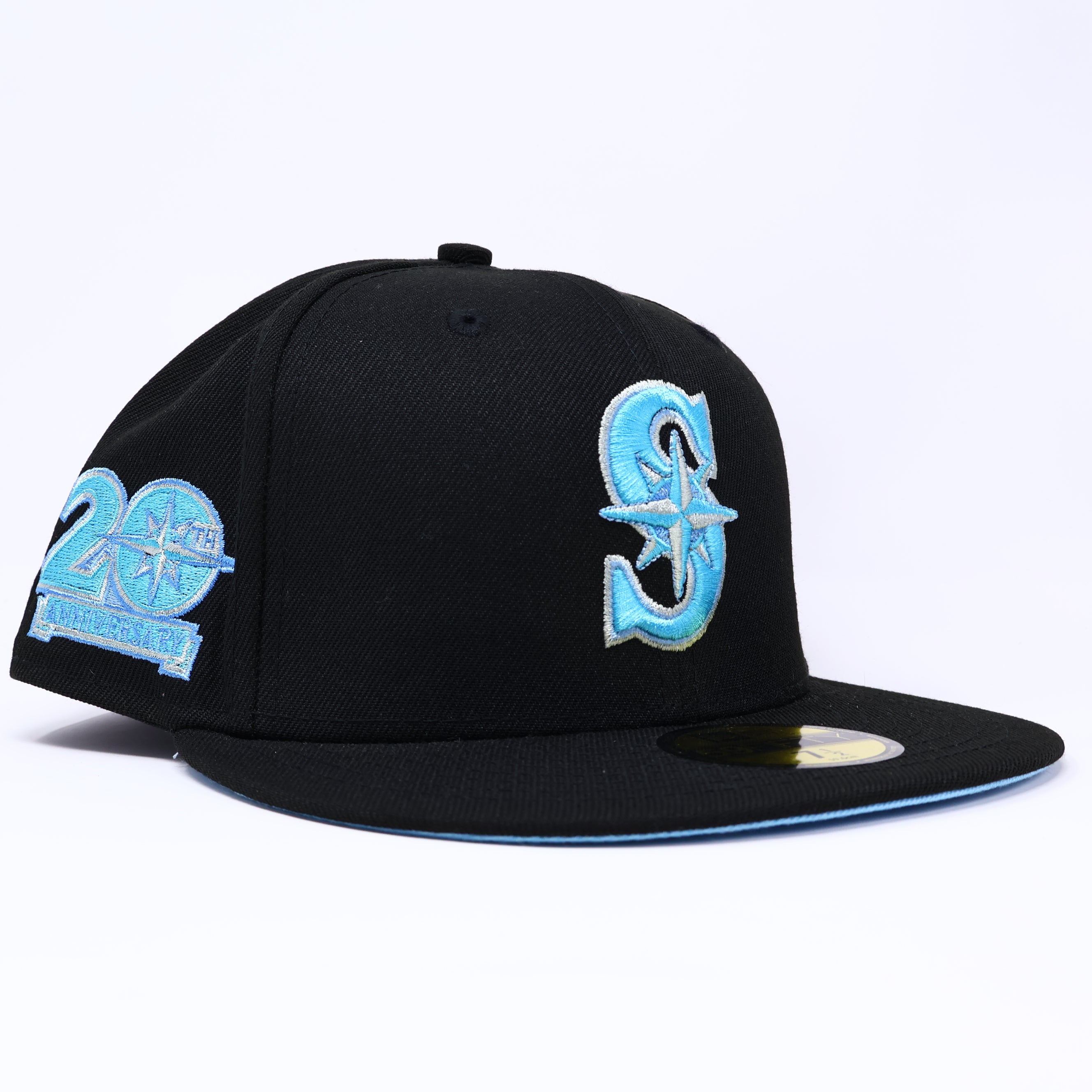 NWT 1/2 Black Seattle Mariners 20th Anniversary 59fifty New Era Fitted Hat Cap