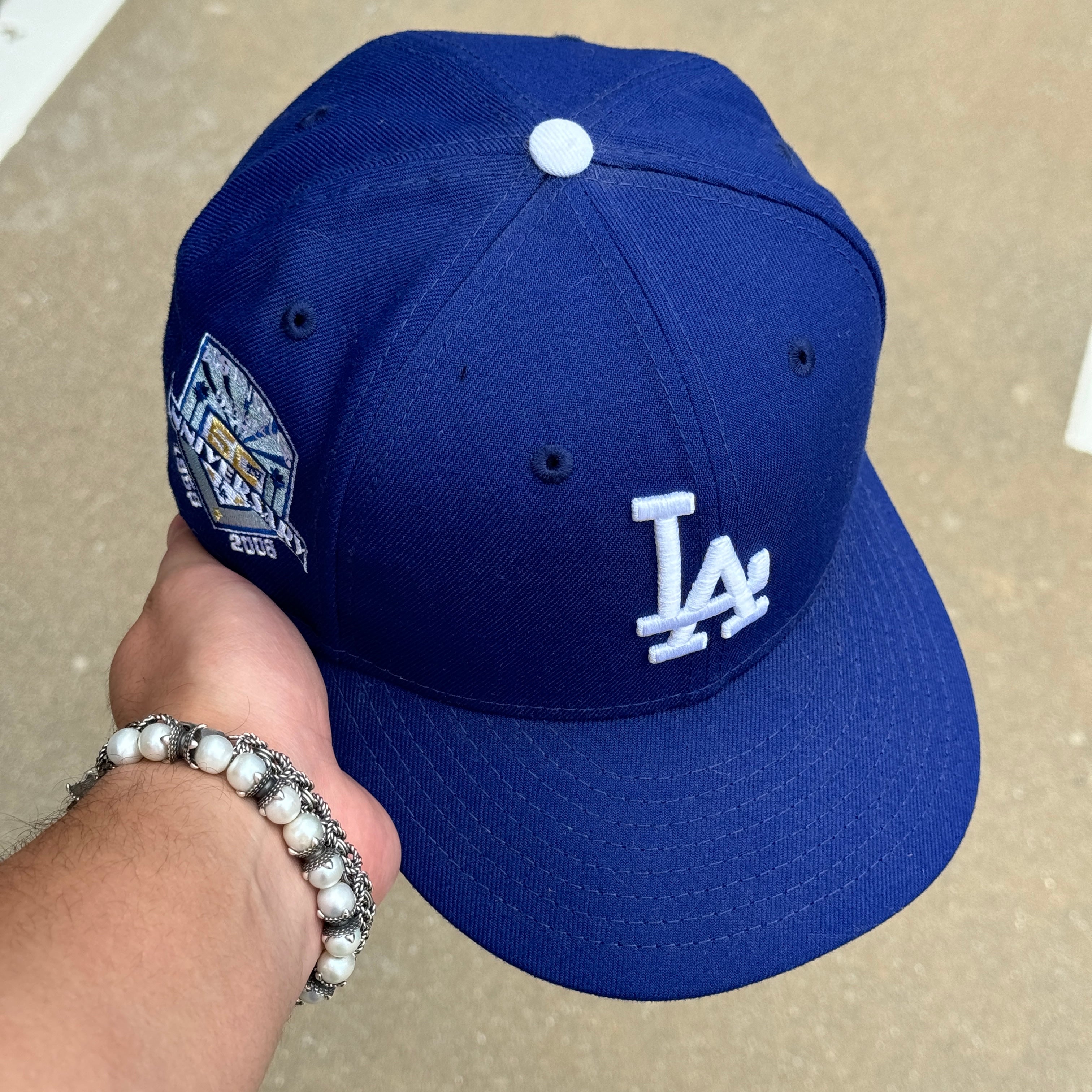 USED 1/4 Blue Los Angeles Dodgers 50th Anniversary 59fifty New Era Fitted Hat Cap