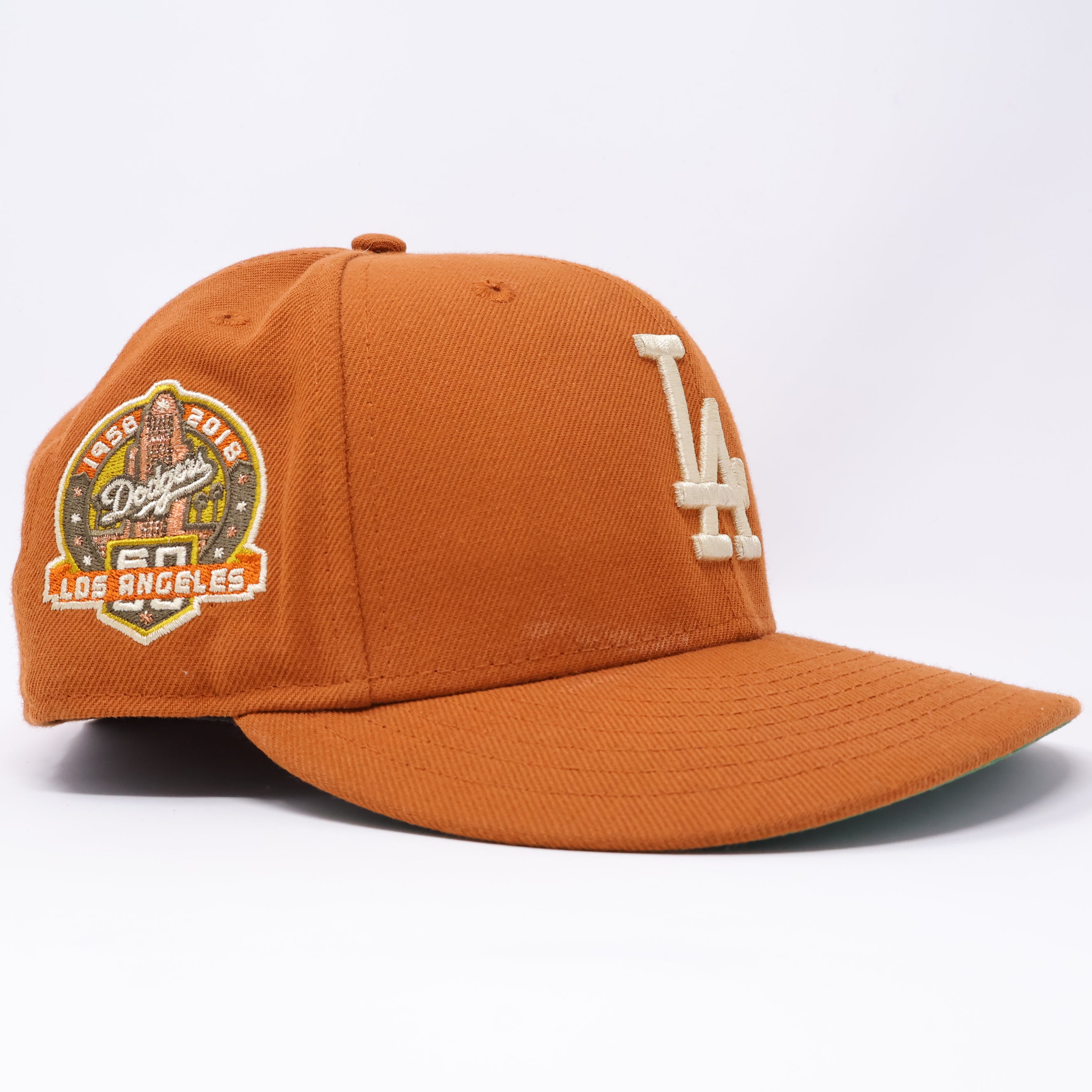 USED 5/8 Orange Los Angeles Dodgers 60th Anniversary 59fifty New Era Fitted Hat Cap